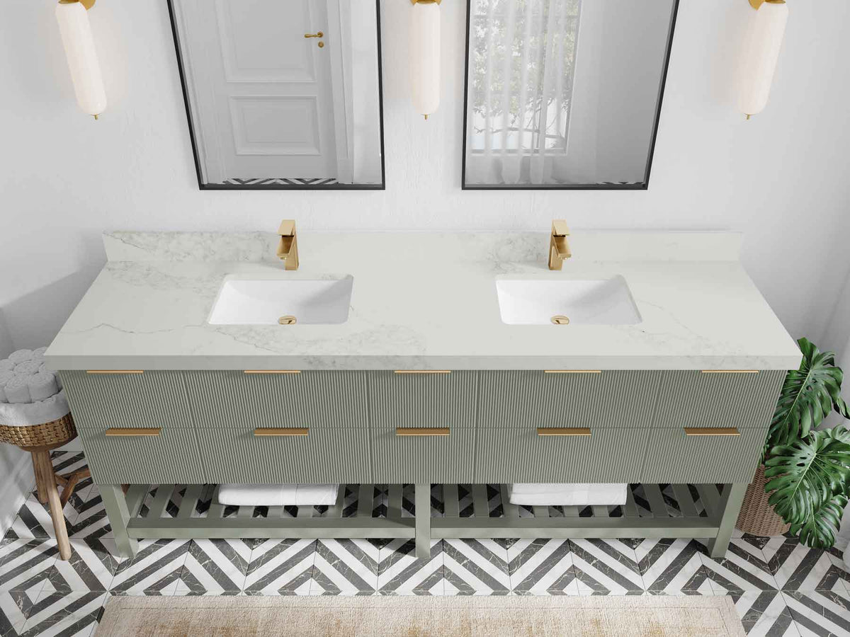 Catalina 84 in W x 22 in D Free Standing Reeded Double Sink Bathroom Vanity - Willow Bath and Vanity