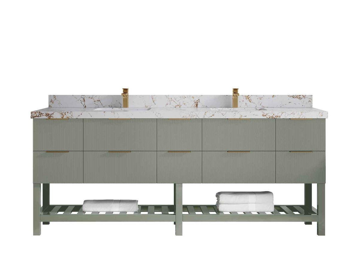 Catalina 84 in W x 22 in D Free Standing Reeded Double Sink Bathroom Vanity - Willow Bath and Vanity