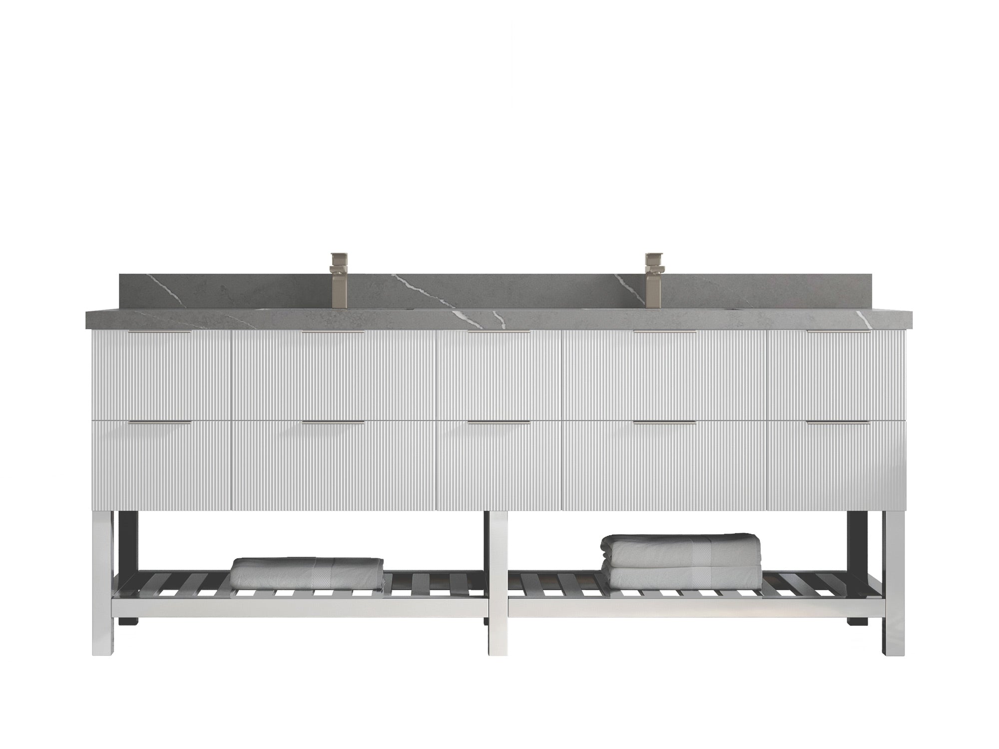 Catalina 84 in W x 22 in D Free Standing Reeded Double Sink Bathroom Vanity - Willow Bath and Vanity