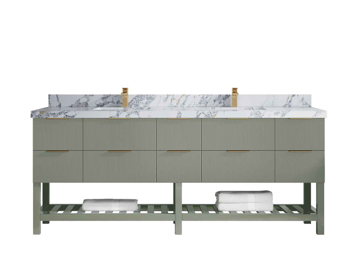Catalina 84 in W x 22 in D Free Standing Reeded Double Sink Bathroom Vanity - Willow Bath and Vanity