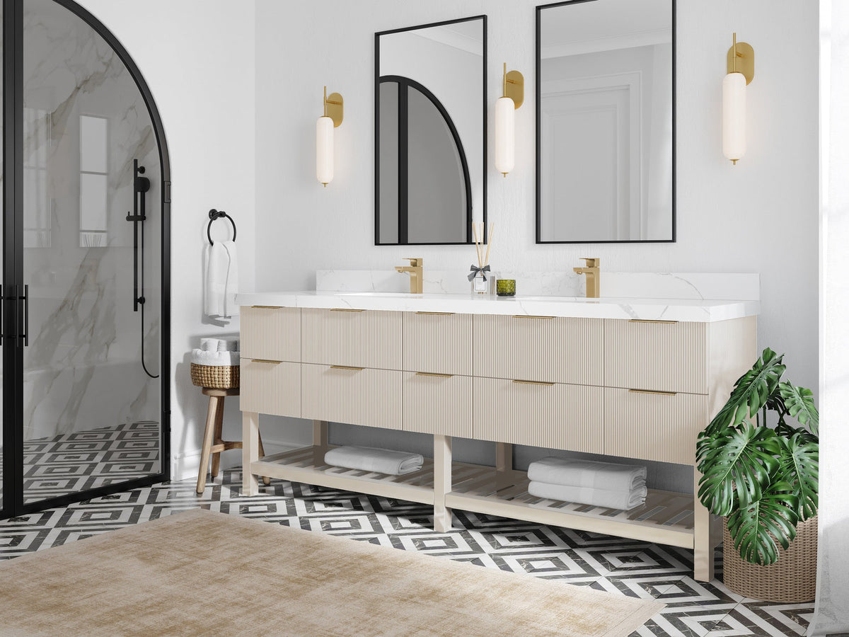 Catalina 84 in W x 22 in D Free Standing Reeded Double Sink Bathroom Vanity - Willow Bath and Vanity