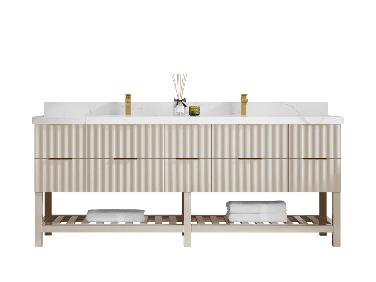 Catalina 84 in W x 22 in D Free Standing Reeded Double Sink Bathroom Vanity - Willow Bath and Vanity