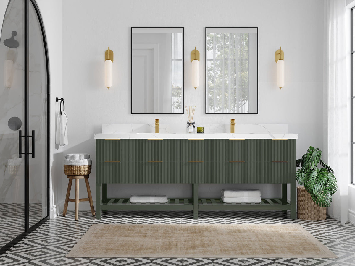 Catalina 84 in W x 22 in D Free Standing Reeded Double Sink Bathroom Vanity - Willow Bath and Vanity