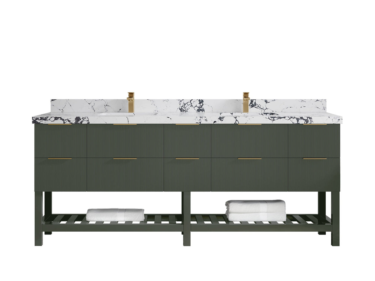 Catalina 84 in W x 22 in D Free Standing Reeded Double Sink Bathroom Vanity - Willow Bath and Vanity