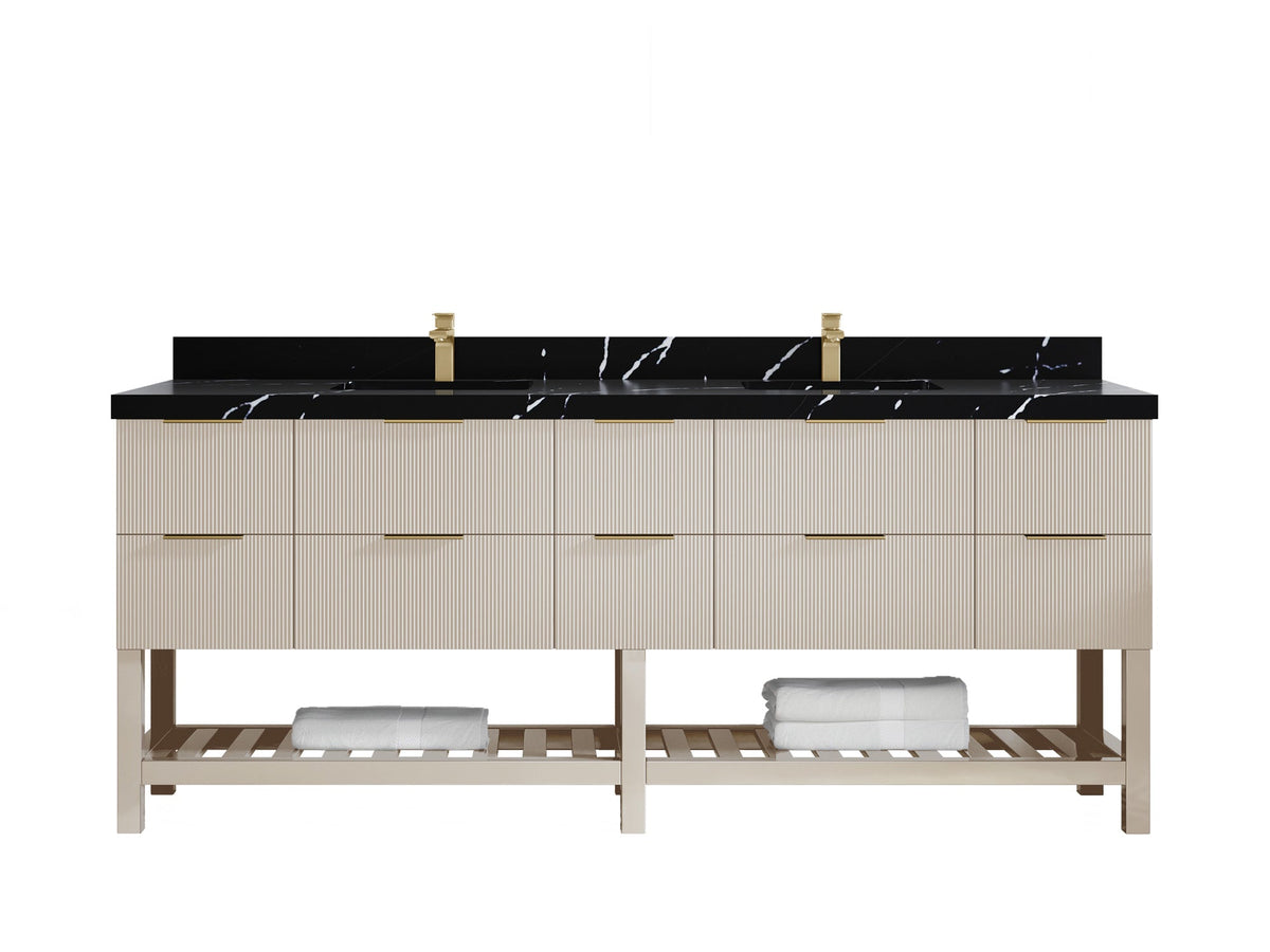 Catalina 84 in W x 22 in D Free Standing Reeded Double Sink Bathroom Vanity - Willow Bath and Vanity