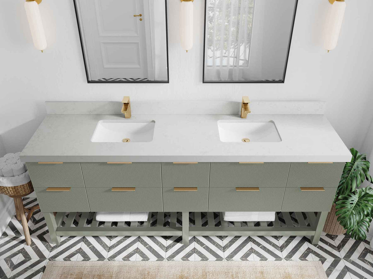 Catalina 84 in W x 22 in D Free Standing Reeded Double Sink Bathroom Vanity - Willow Bath and Vanity
