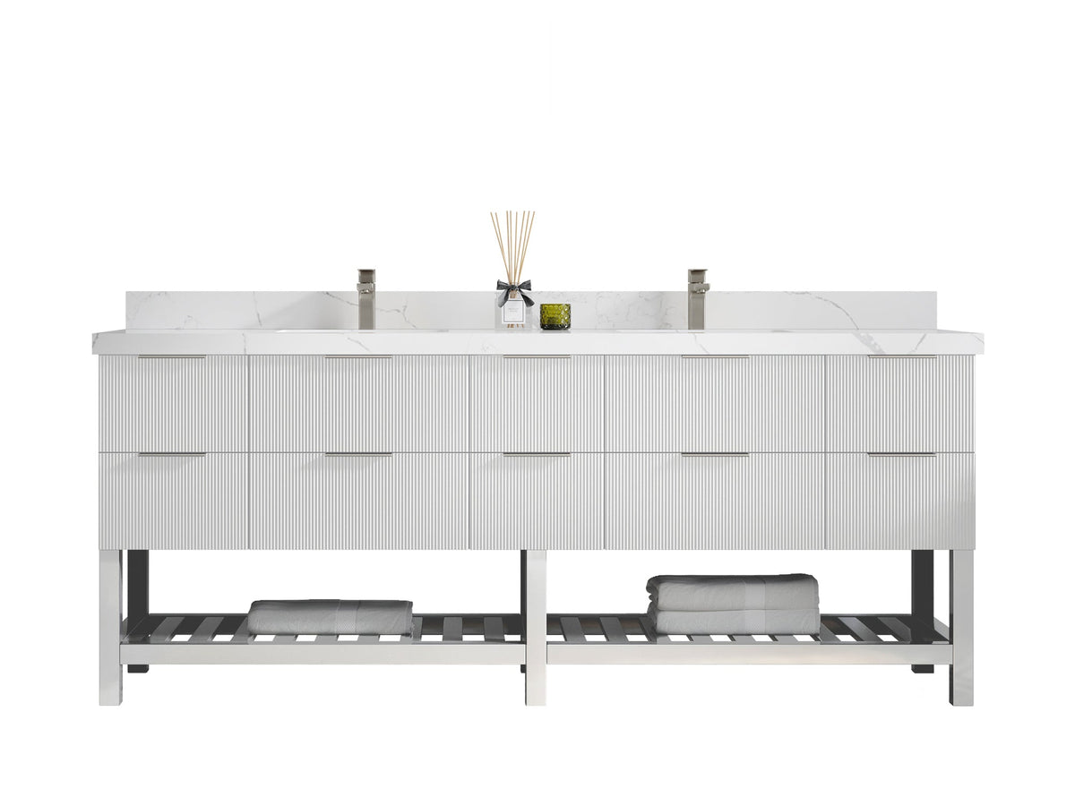 Catalina 84 in W x 22 in D Free Standing Reeded Double Sink Bathroom Vanity - Willow Bath and Vanity