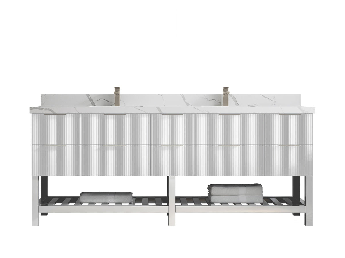 Catalina 84 in W x 22 in D Free Standing Reeded Double Sink Bathroom Vanity - Willow Bath and Vanity