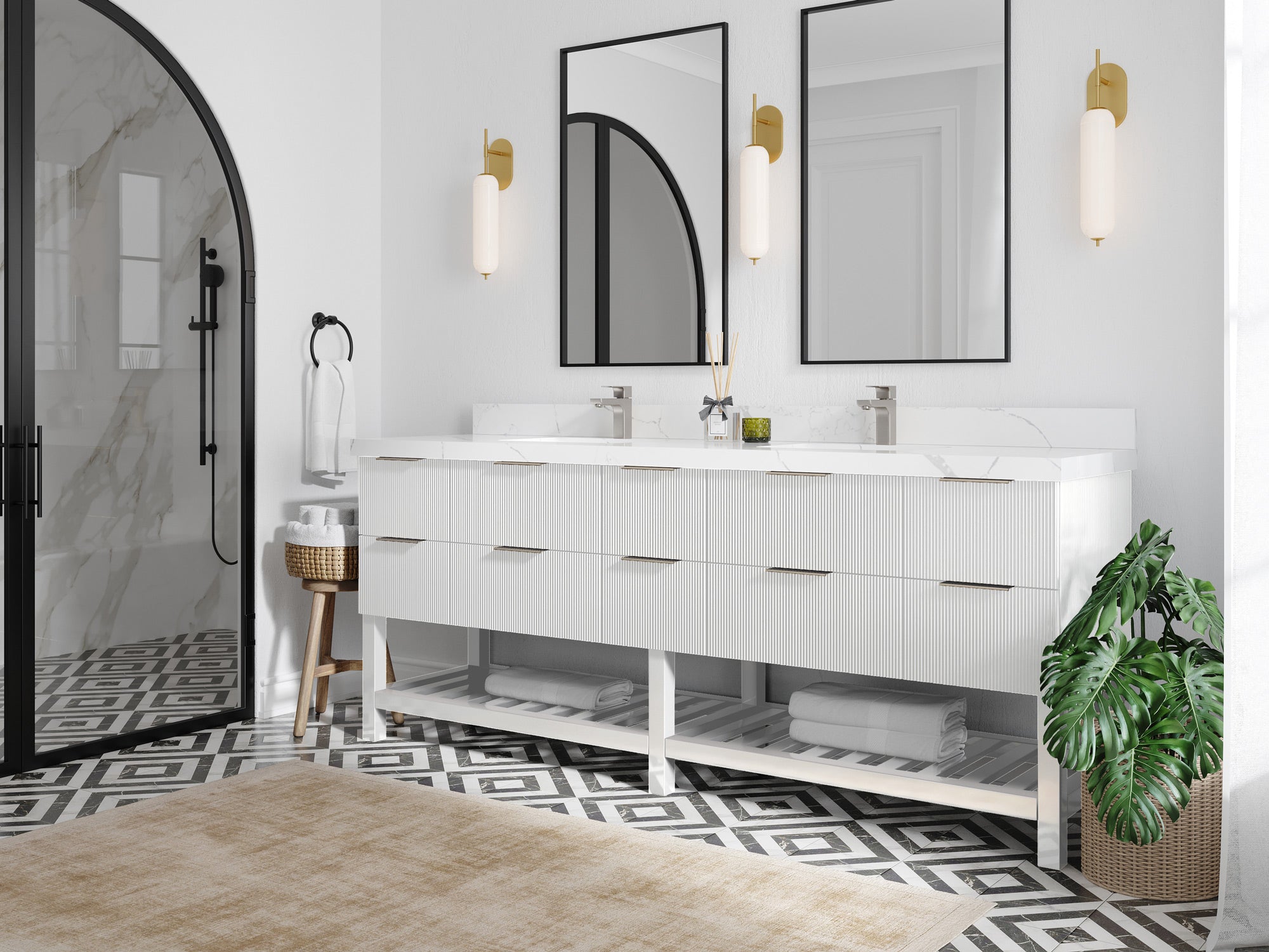 Catalina 84 in W x 22 in D Free Standing Reeded Double Sink Bathroom Vanity - Willow Bath and Vanity