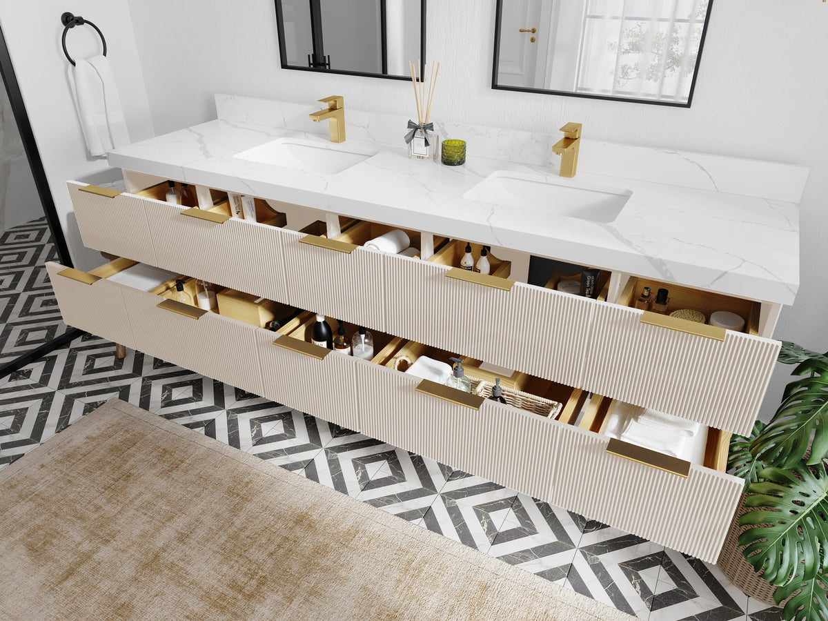 Catalina 84 in W x 22 in D Free Standing Reeded Double Sink Bathroom Vanity - Willow Bath and Vanity