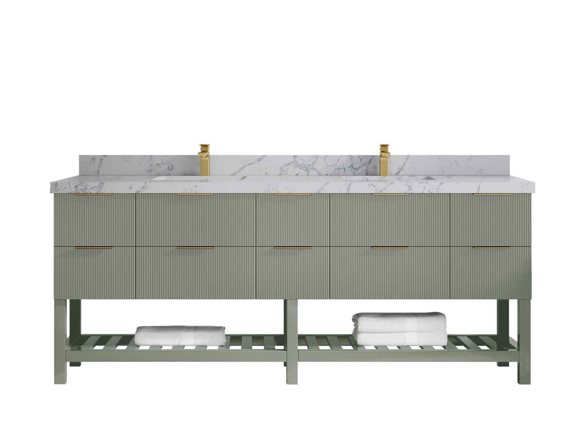 Catalina 84 in W x 22 in D Free Standing Reeded Double Sink Bathroom Vanity - Willow Bath and Vanity