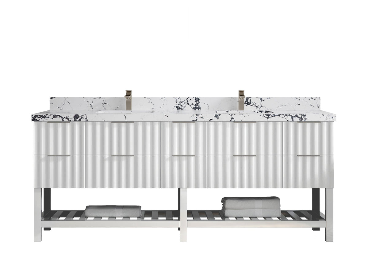 Catalina 84 in W x 22 in D Free Standing Reeded Double Sink Bathroom Vanity - Willow Bath and Vanity