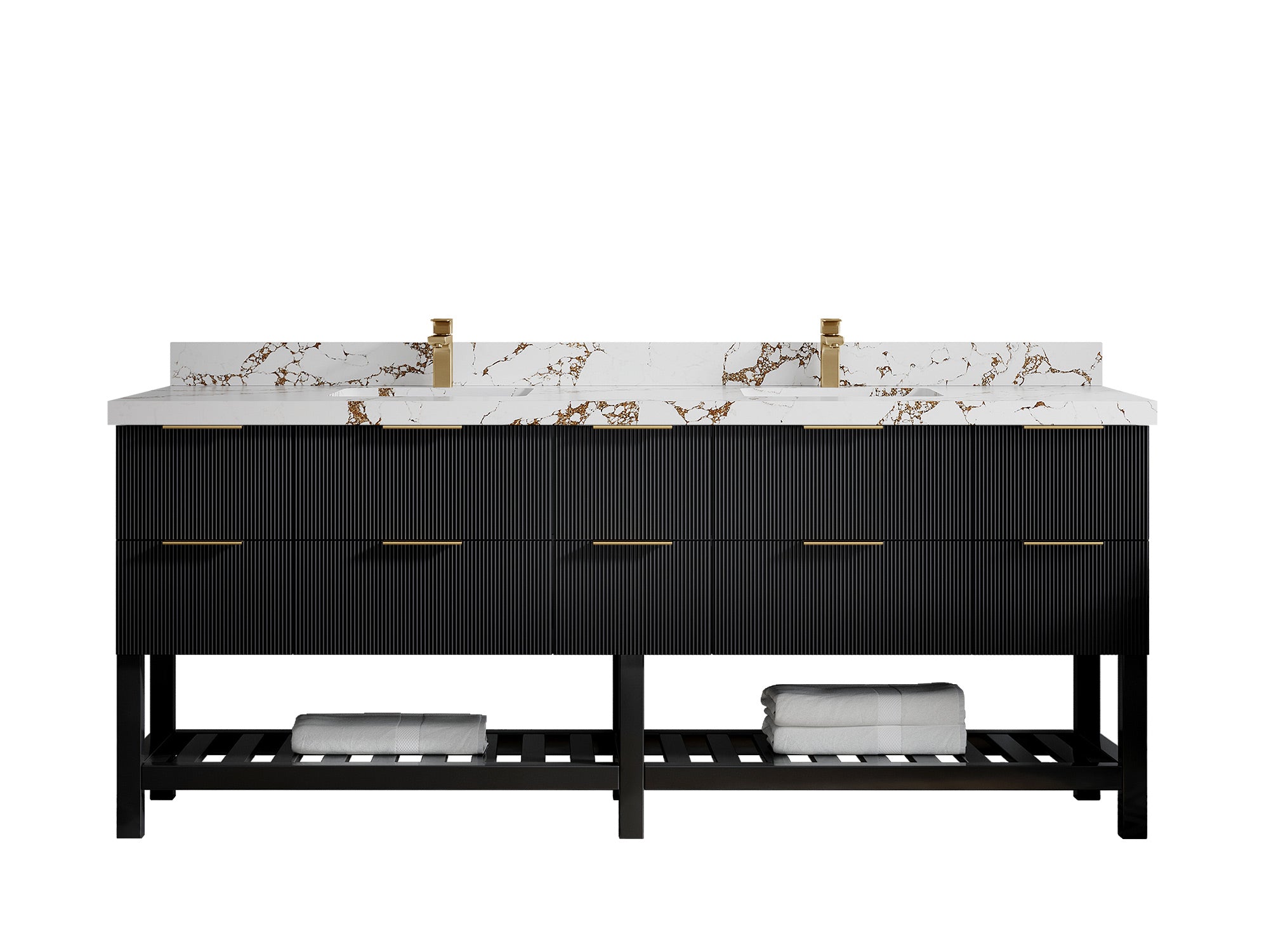 Catalina 84 in W x 22 in D Free Standing Reeded Double Sink Bathroom Vanity - Willow Bath and Vanity