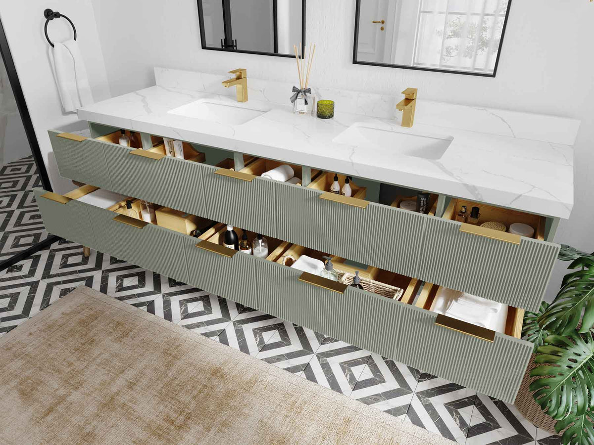 Catalina 84 in W x 22 in D Free Standing Reeded Double Sink Bathroom Vanity - Willow Bath and Vanity