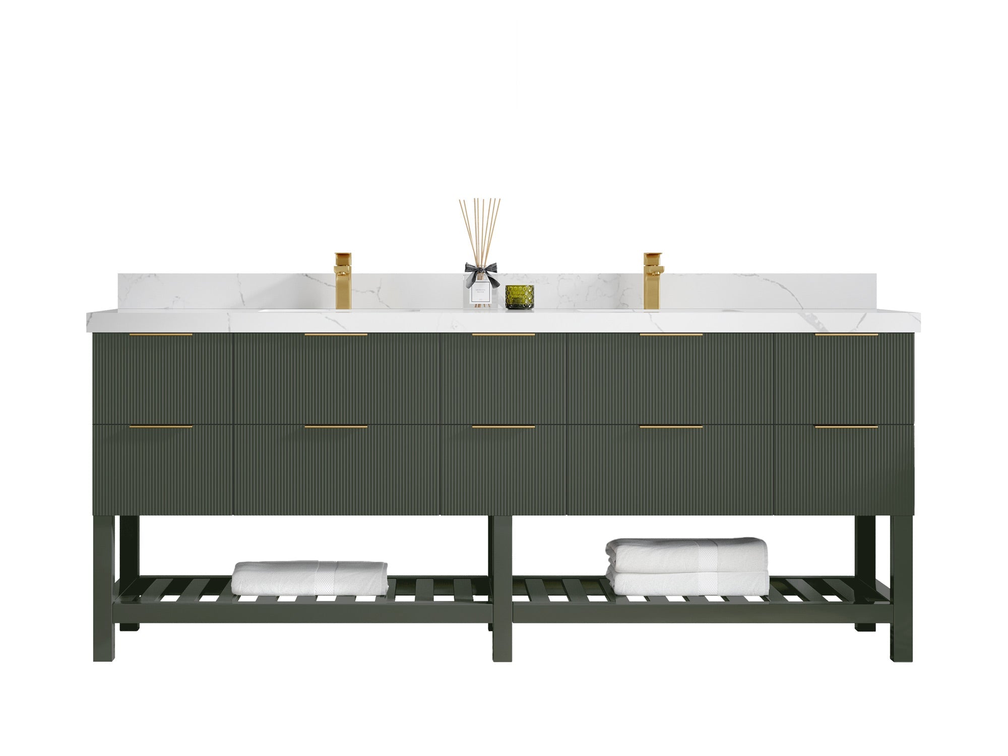 Catalina 84 in W x 22 in D Free Standing Reeded Double Sink Bathroom Vanity - Willow Bath and Vanity