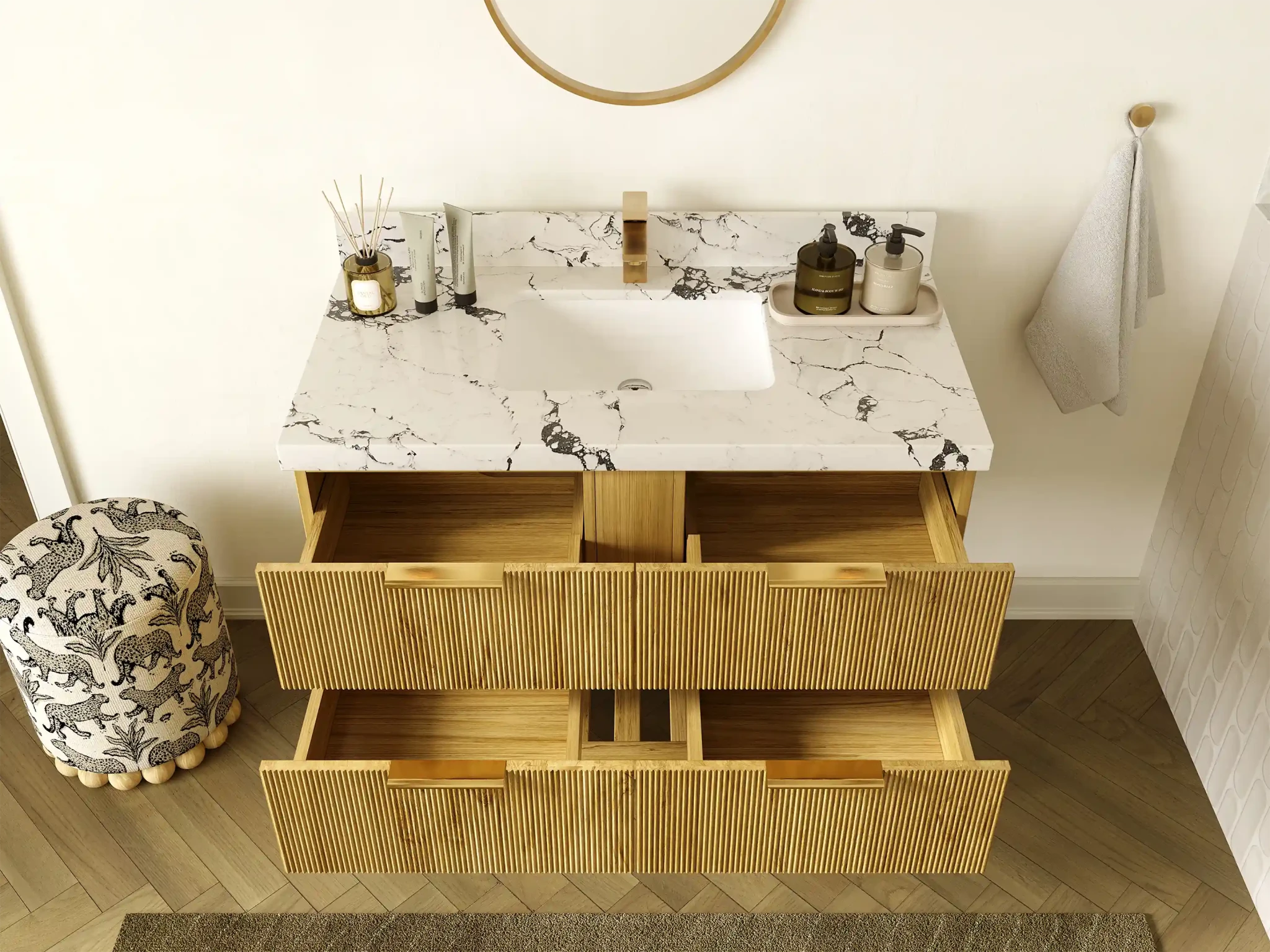 Catalina Teak 42 in W x 22 in D Free Standing Reeded Single Sink Bathroom Vanity - Willow Bath and Vanity