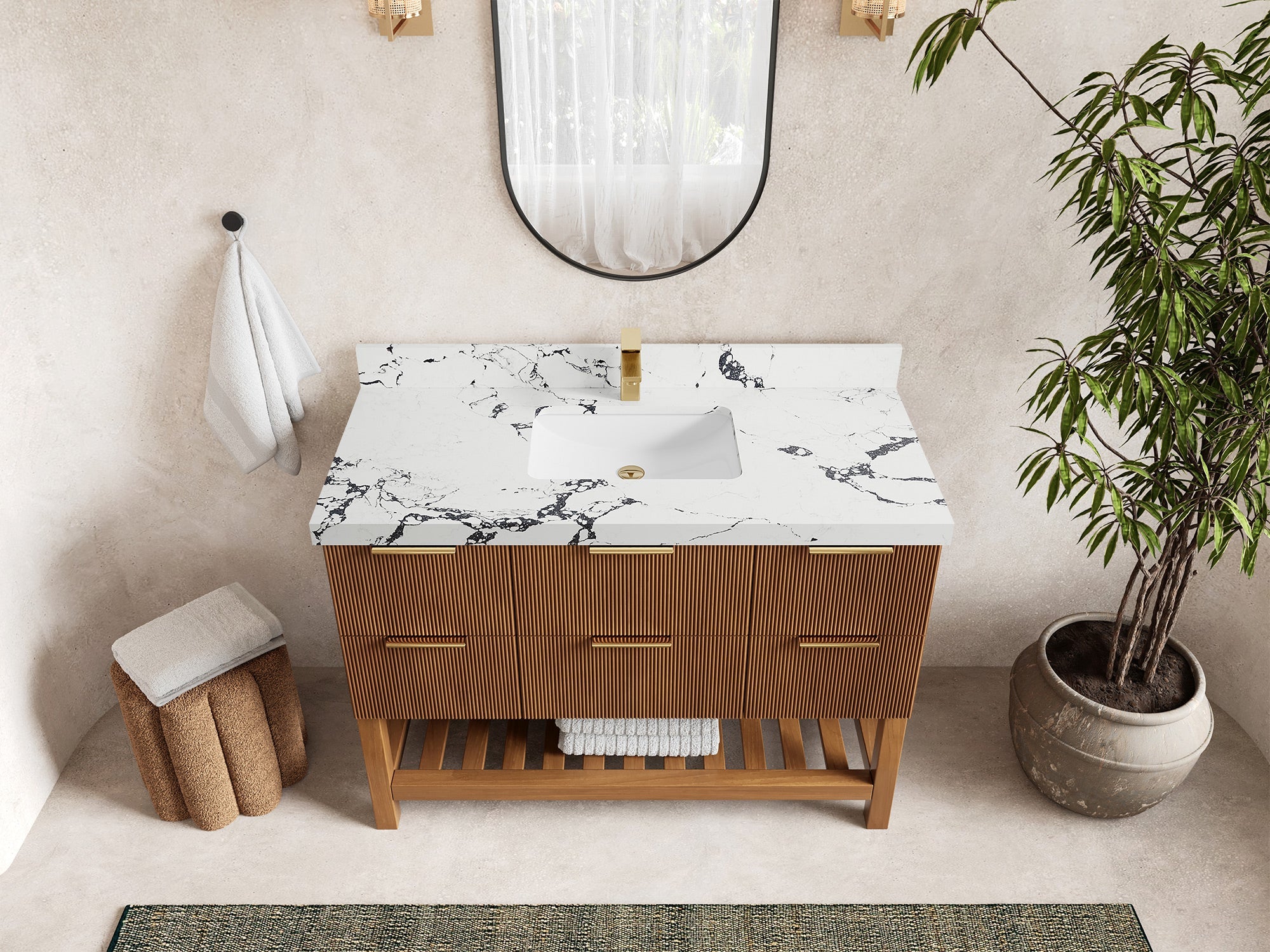 Catalina Teak 48 in W x 22 in D Free Standing Reeded Single Sink Bathroom Vanity - Willow Bath and Vanity