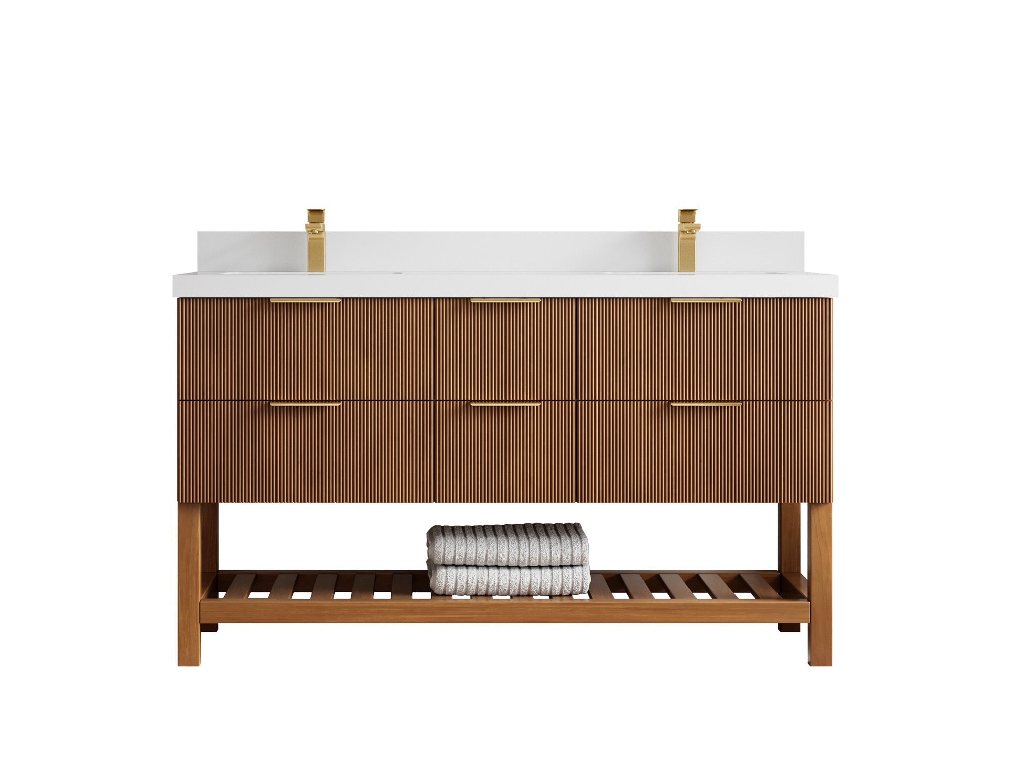 Catalina Teak 60 in W x 22 in D Free Standing Reeded Double Sink Bathroom Vanity - Willow Bath and Vanity