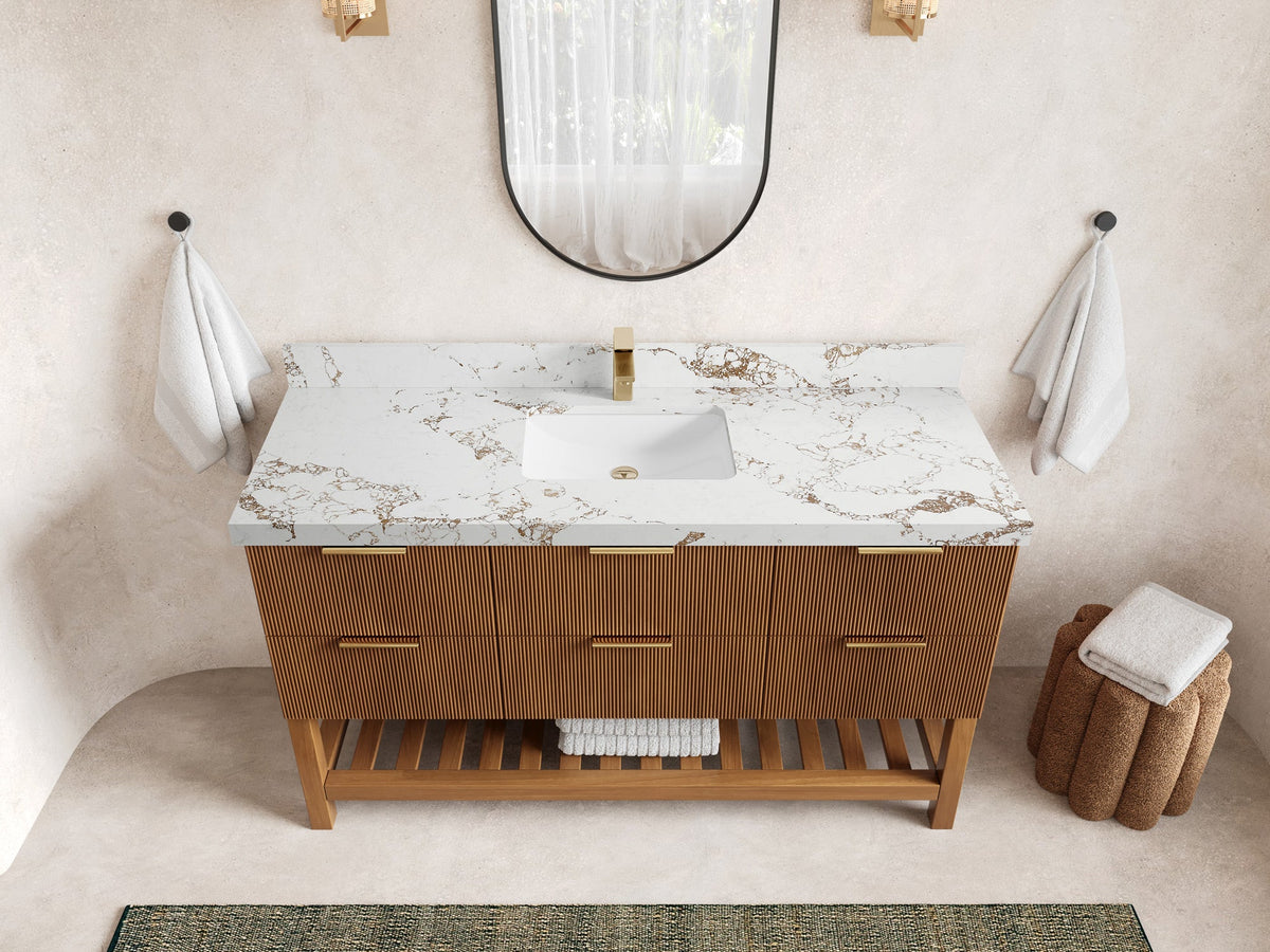 Catalina Teak 60 in W x 22 in D Free Standing Reeded Single Sink Bathroom Vanity - Willow Bath and Vanity