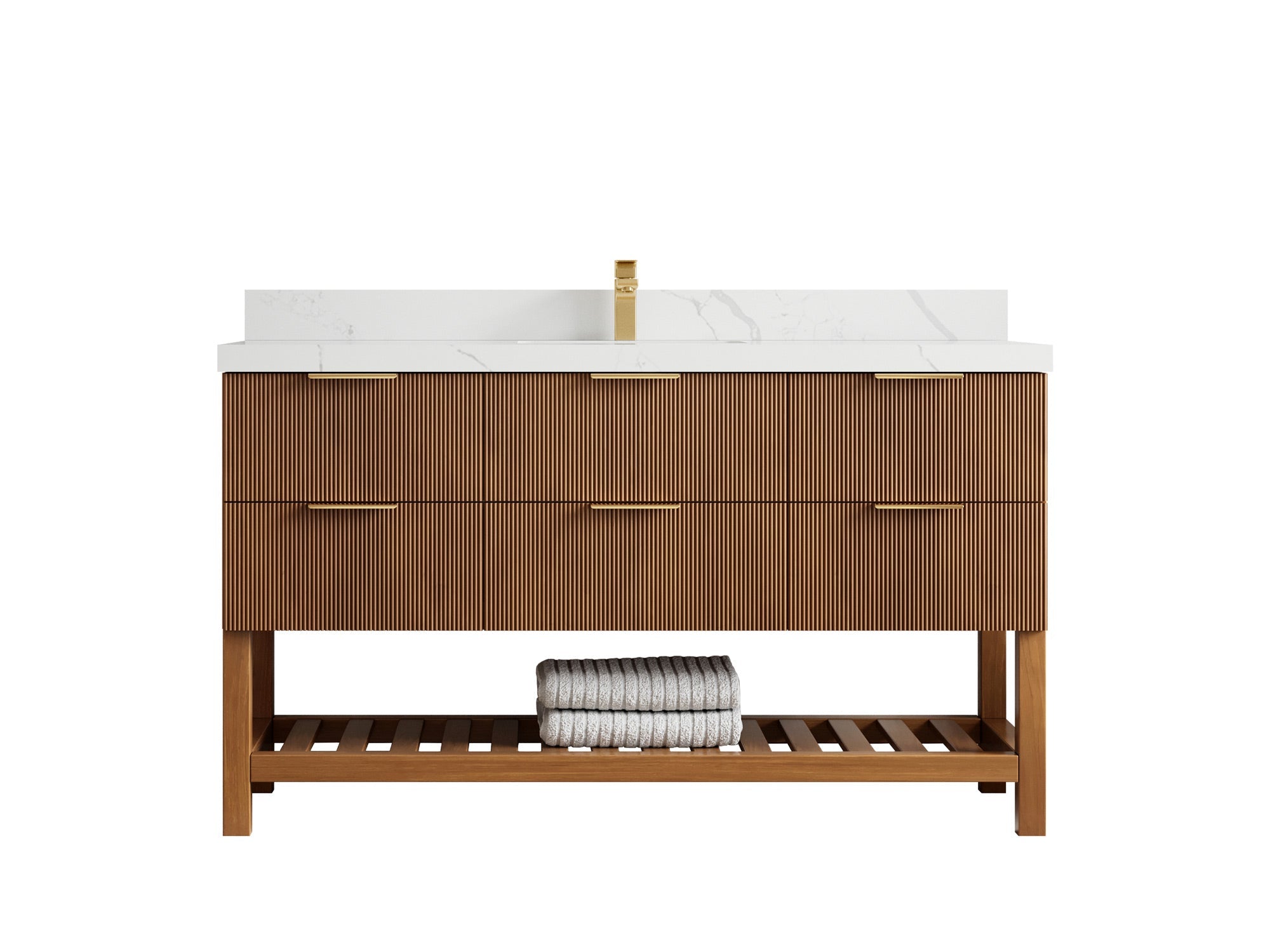 Catalina Teak 60 in W x 22 in D Free Standing Reeded Single Sink Bathroom Vanity - Willow Bath and Vanity