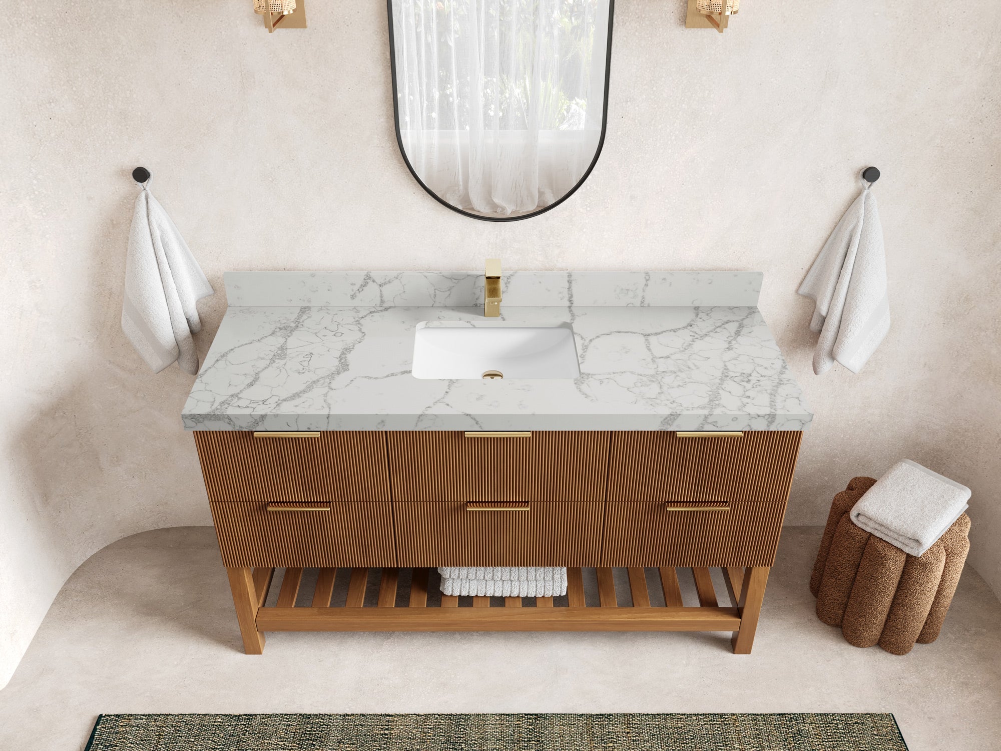 Catalina Teak 60 in W x 22 in D Free Standing Reeded Single Sink Bathroom Vanity - Willow Bath and Vanity