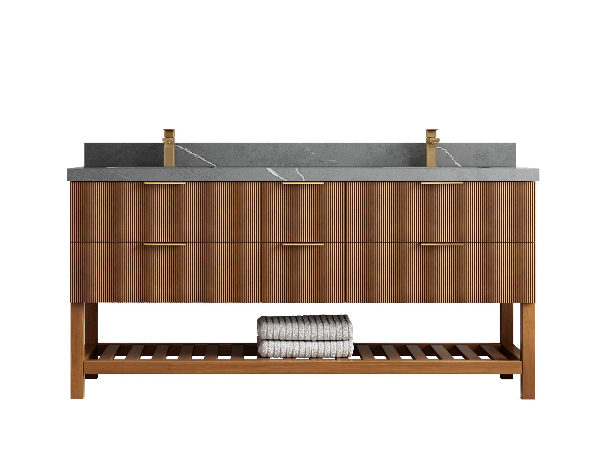 Catalina Teak 72 in W x 22 in D Free Standing Reeded Double Sink Bathroom Vanity - Willow Bath and Vanity