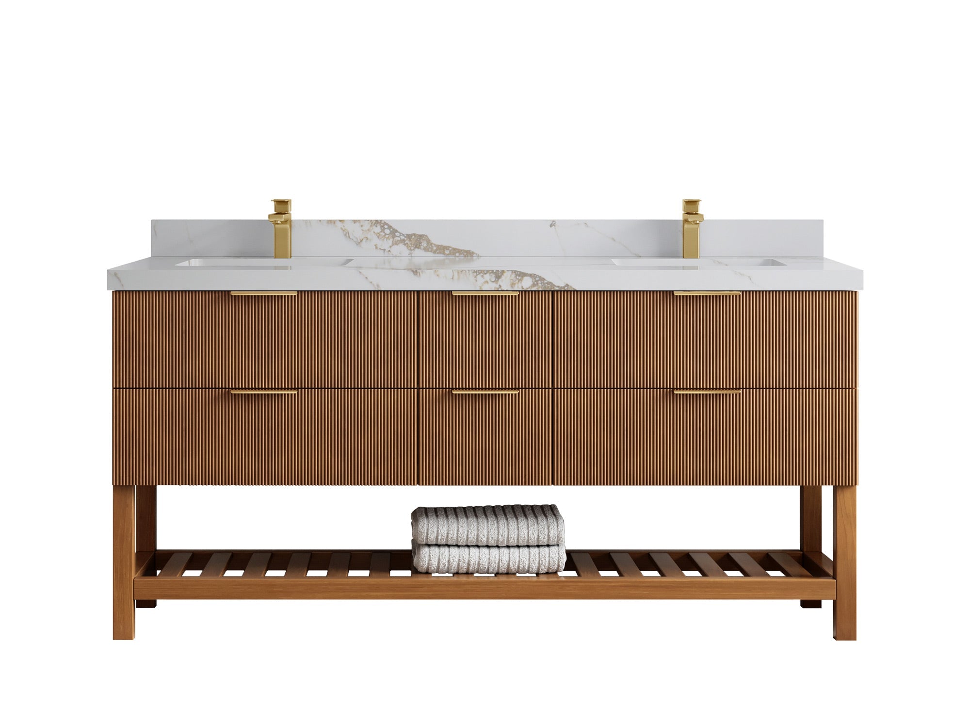 Catalina Teak 72 in W x 22 in D Free Standing Reeded Double Sink Bathroom Vanity - Willow Bath and Vanity