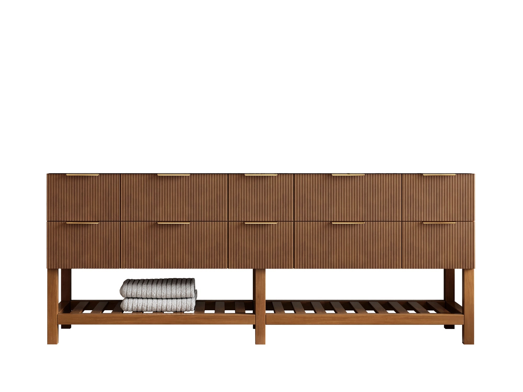 Catalina Teak 84 in W x 22 in D Free Standing Reeded Double Sink Bathroom Vanity - Willow Bath and Vanity
