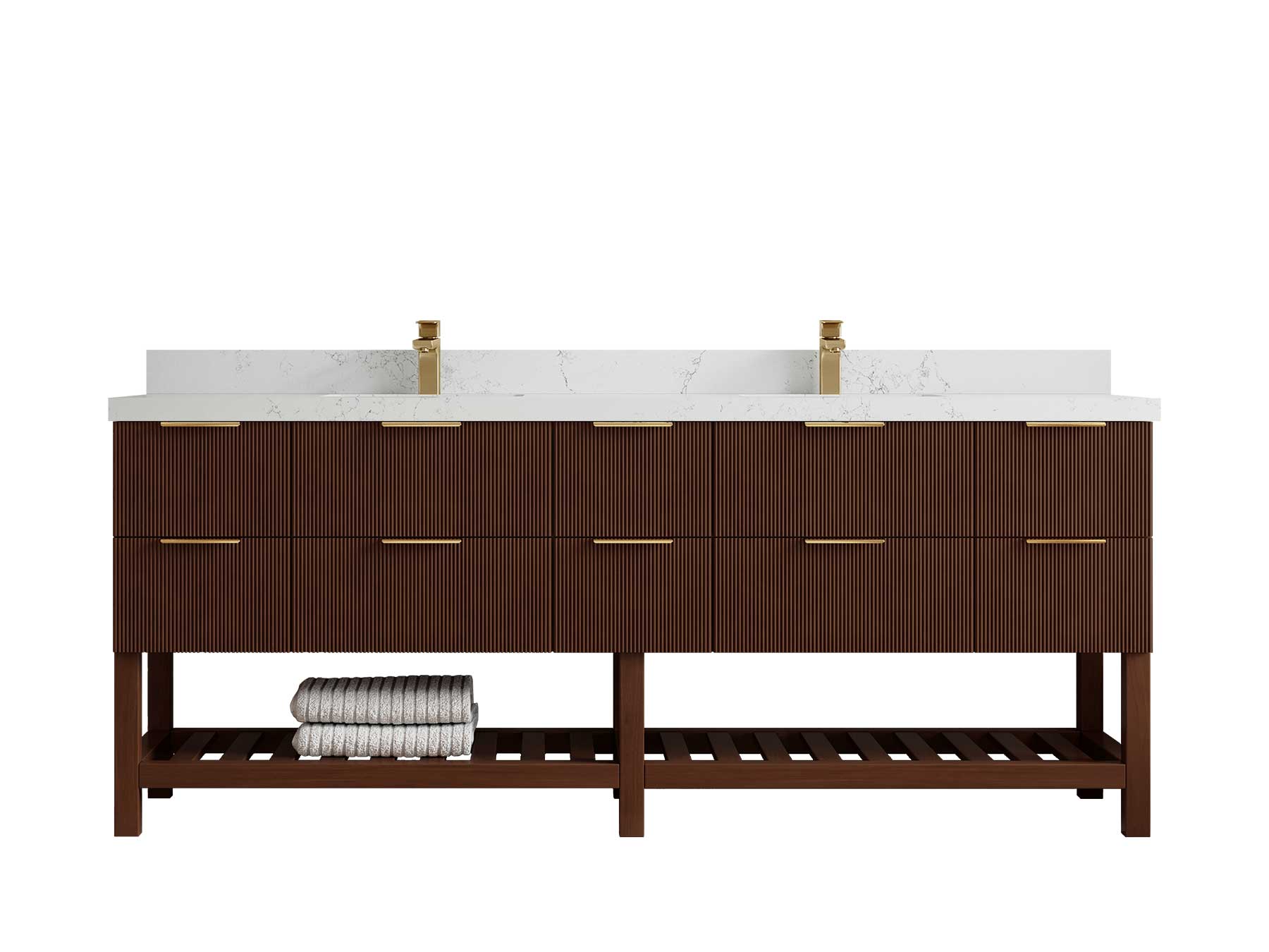 Catalina Teak 84 in W x 22 in D Free Standing Reeded Double Sink Bathroom Vanity - Willow Bath and Vanity