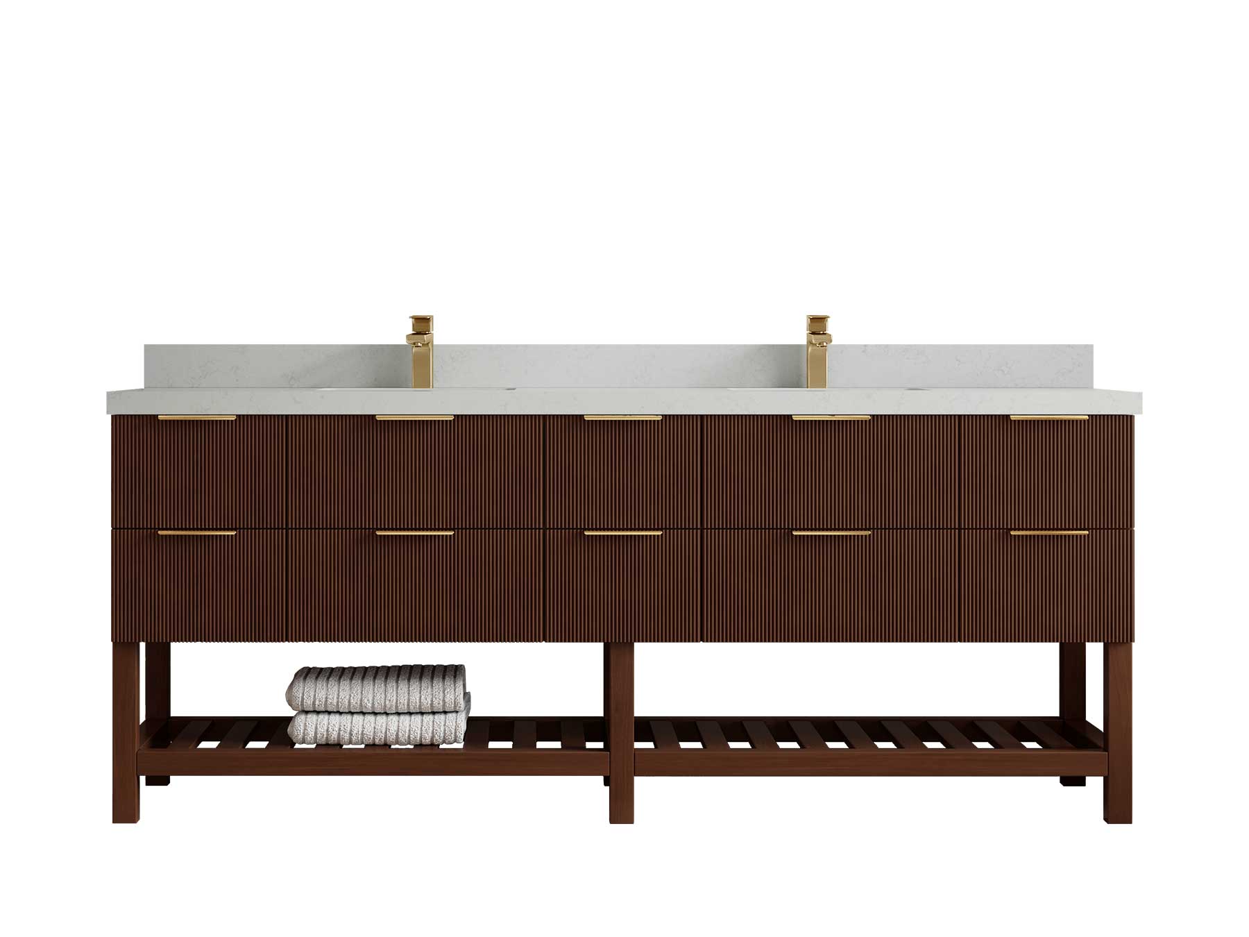 Catalina Teak 84 in W x 22 in D Free Standing Reeded Double Sink Bathroom Vanity - Willow Bath and Vanity