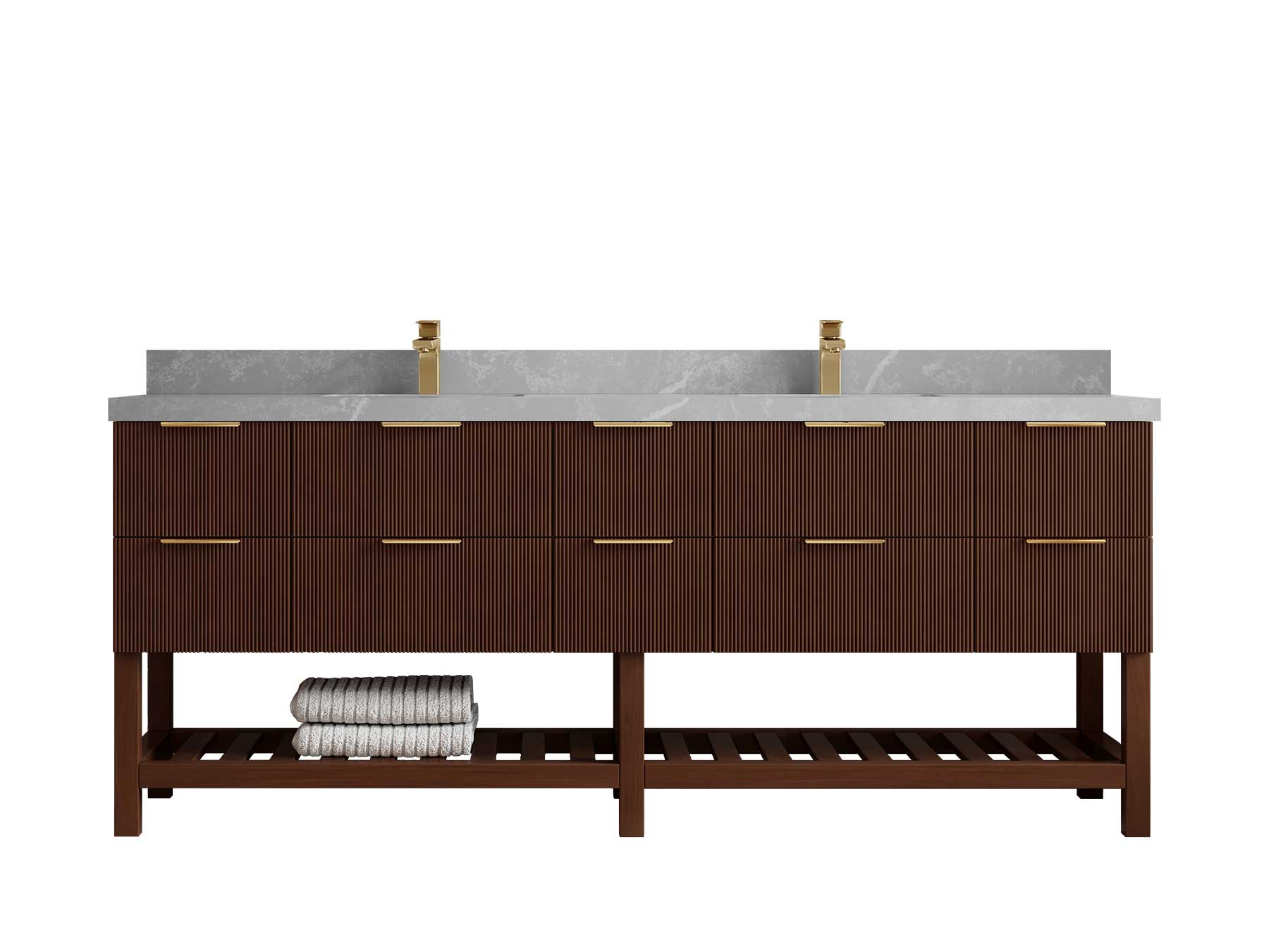 Catalina Teak 84 in W x 22 in D Free Standing Reeded Double Sink Bathroom Vanity - Willow Bath and Vanity