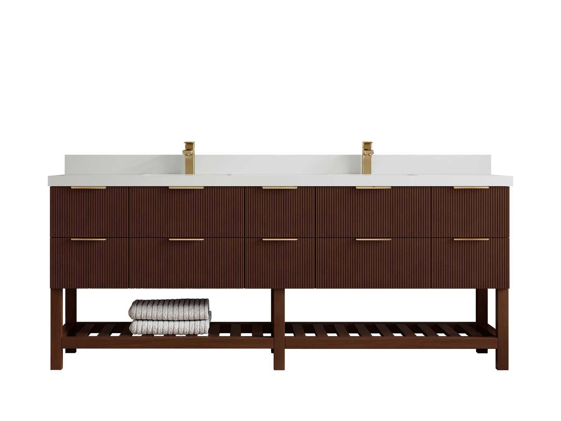 Catalina Teak 84 in W x 22 in D Free Standing Reeded Double Sink Bathroom Vanity - Willow Bath and Vanity
