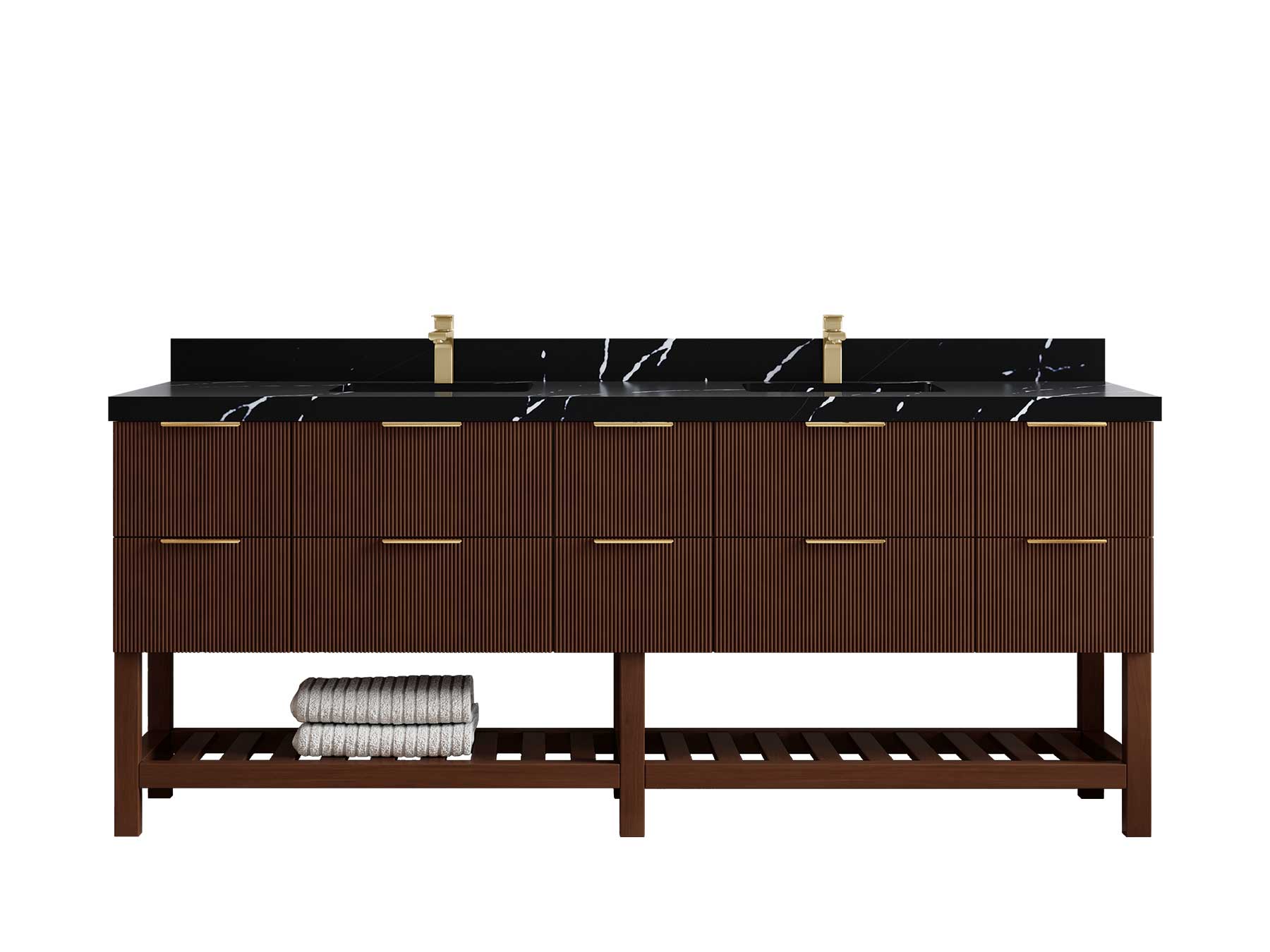 Catalina Teak 84 in W x 22 in D Free Standing Reeded Double Sink Bathroom Vanity - Willow Bath and Vanity