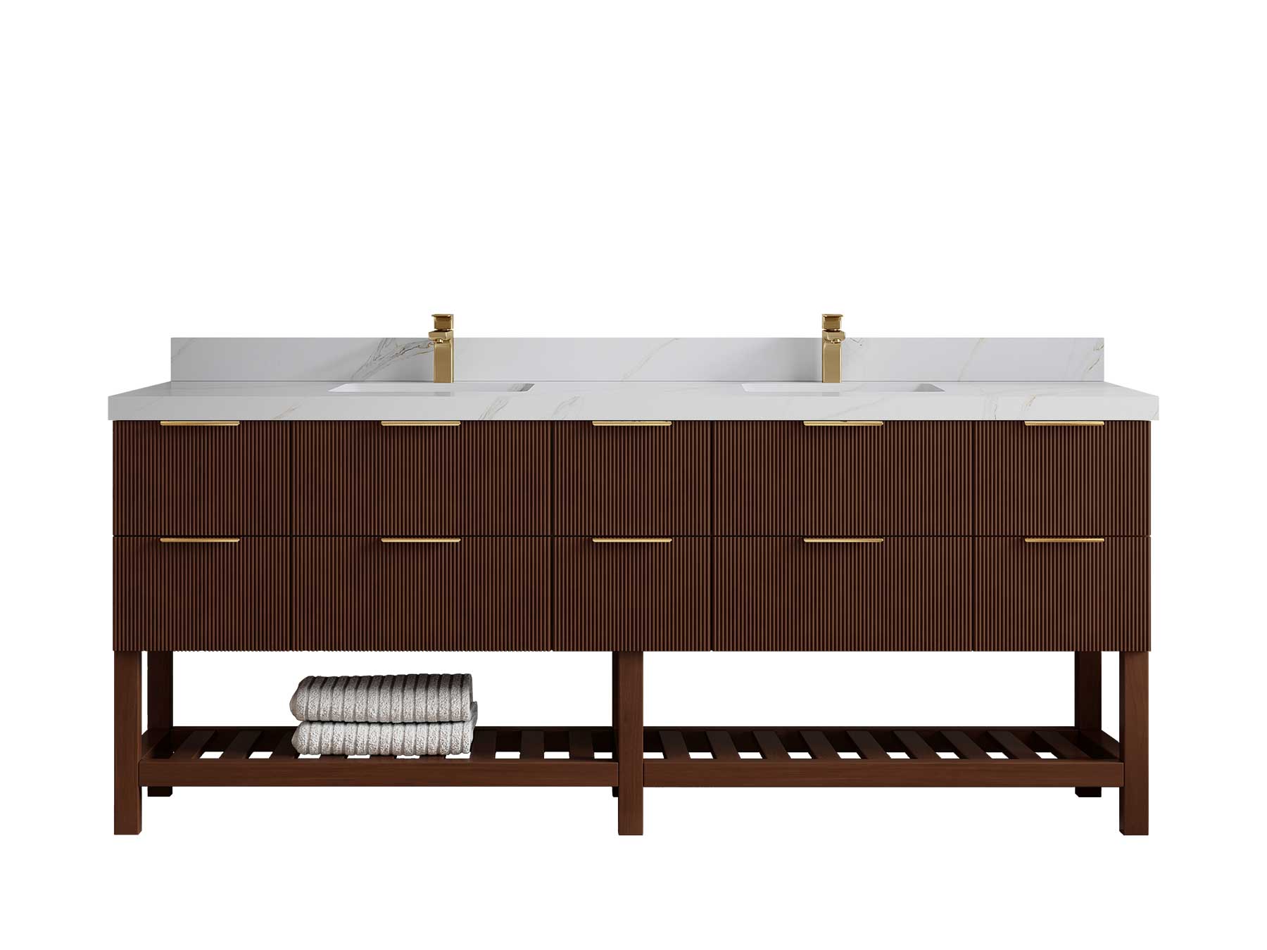 Catalina Teak 84 in W x 22 in D Free Standing Reeded Double Sink Bathroom Vanity - Willow Bath and Vanity