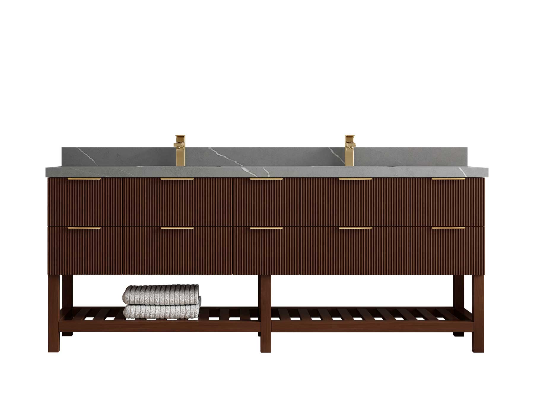 Catalina Teak 84 in W x 22 in D Free Standing Reeded Double Sink Bathroom Vanity - Willow Bath and Vanity
