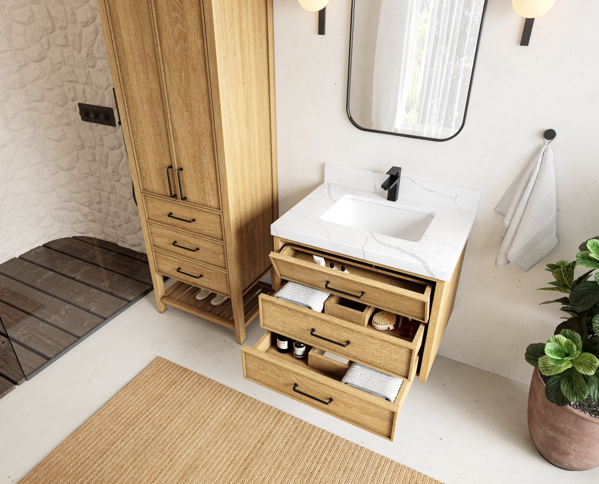 Charlotte 30 in. W x 22 in. D Floating Single Sink Bathroom Vanity in Natural Mindi Wood - Willow Bath and Vanity