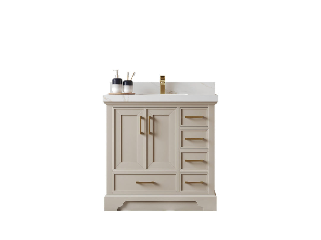 Charlotte Slim Shaker Bathroom Vanity – White Oak, Teak Wood, Painted with Quartz & Marble or Taj Mahal Quarzite - photo 4