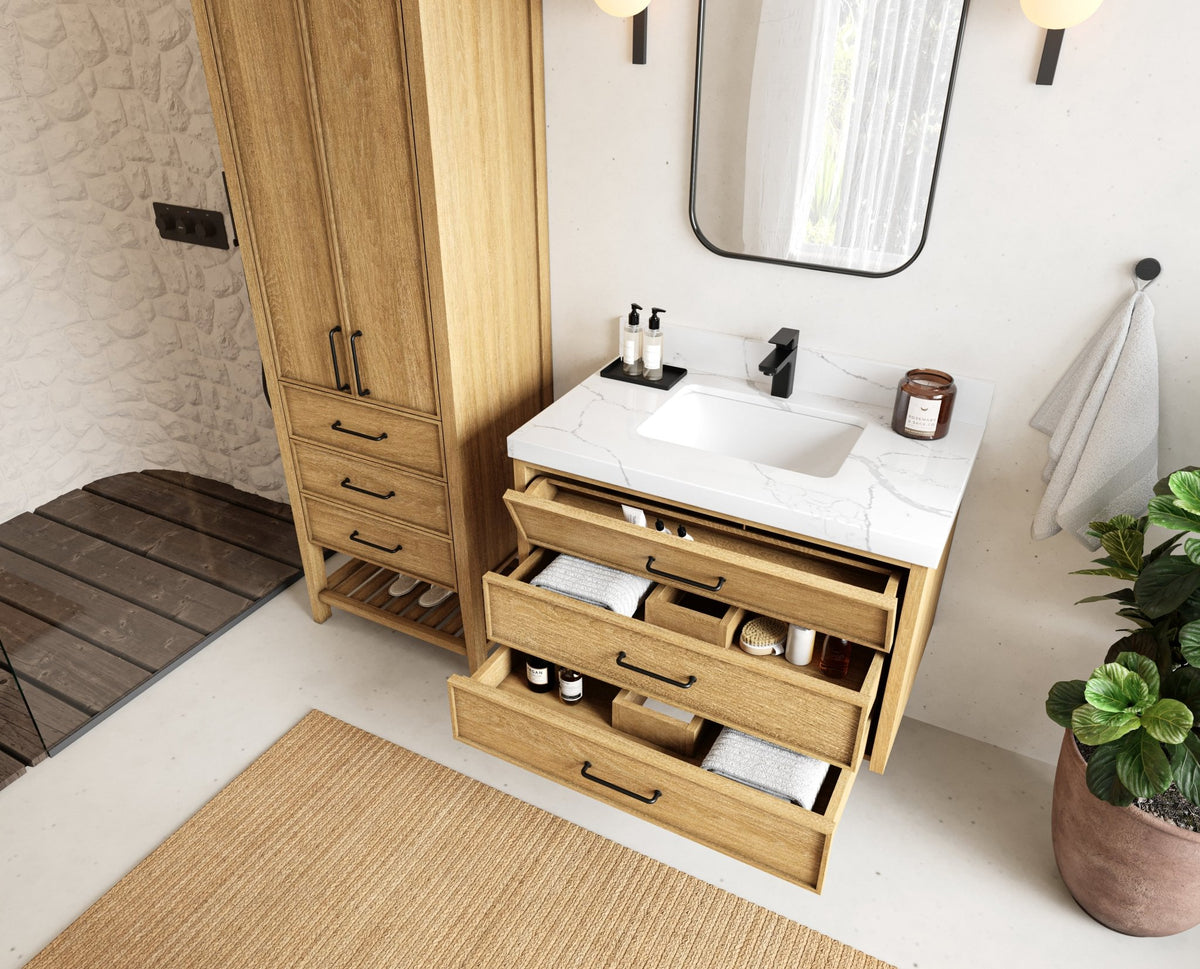 Charlotte 36 in. W x 22 in. D Floating Single Sink Bathroom Vanity in Natural Mindi Wood - Willow Bath and Vanity