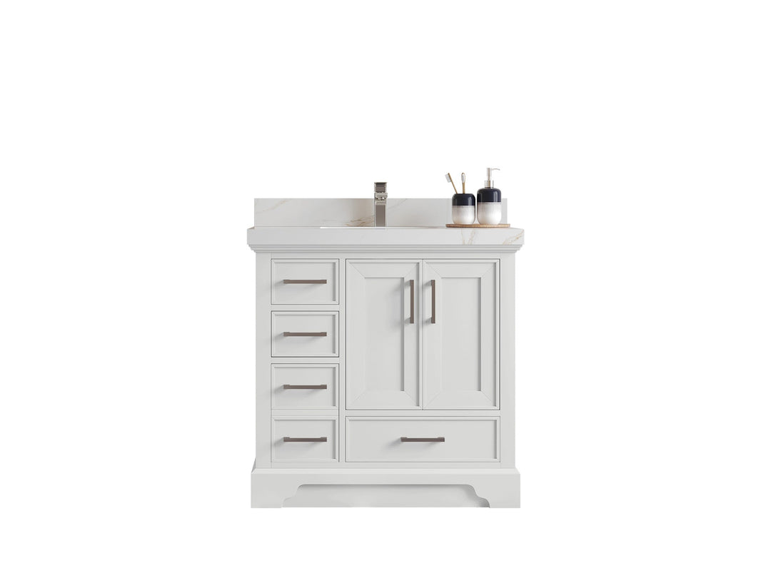 Charlotte Slim Shaker Bathroom Vanity – White Oak, Teak Wood, Painted with Quartz & Marble or Taj Mahal Quarzite - photo 11