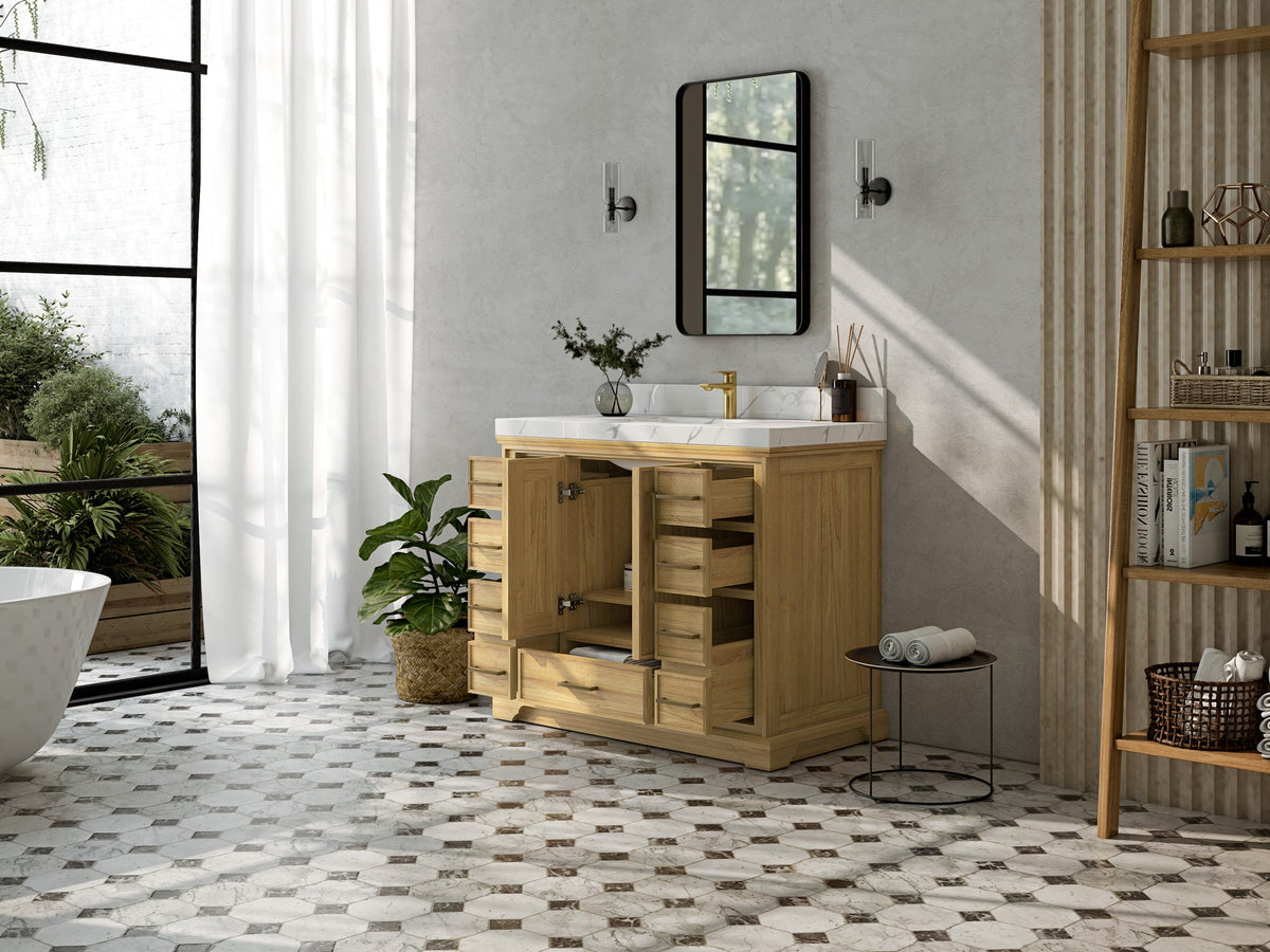 Charlotte 42 in. W x 22 in. D Single Sink Bathroom Teak Wood Vanity - Willow Bath and Vanity
