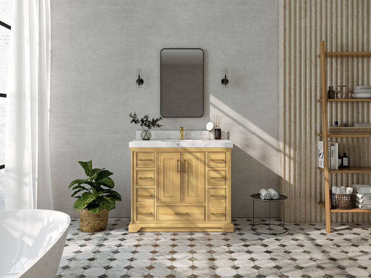 Charlotte 42 in. W x 22 in. D Single Sink Bathroom Teak Wood Vanity - Willow Bath and Vanity