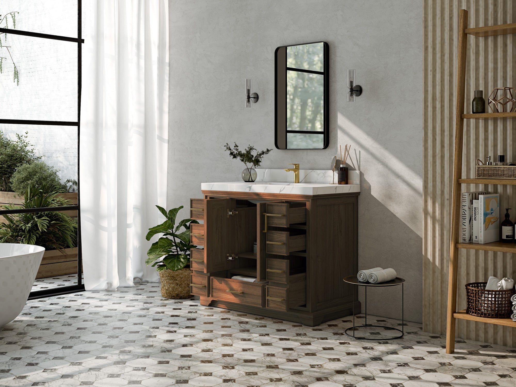 Charlotte 42 in. W x 22 in. D Single Sink Bathroom Teak Wood Vanity - Willow Bath and Vanity