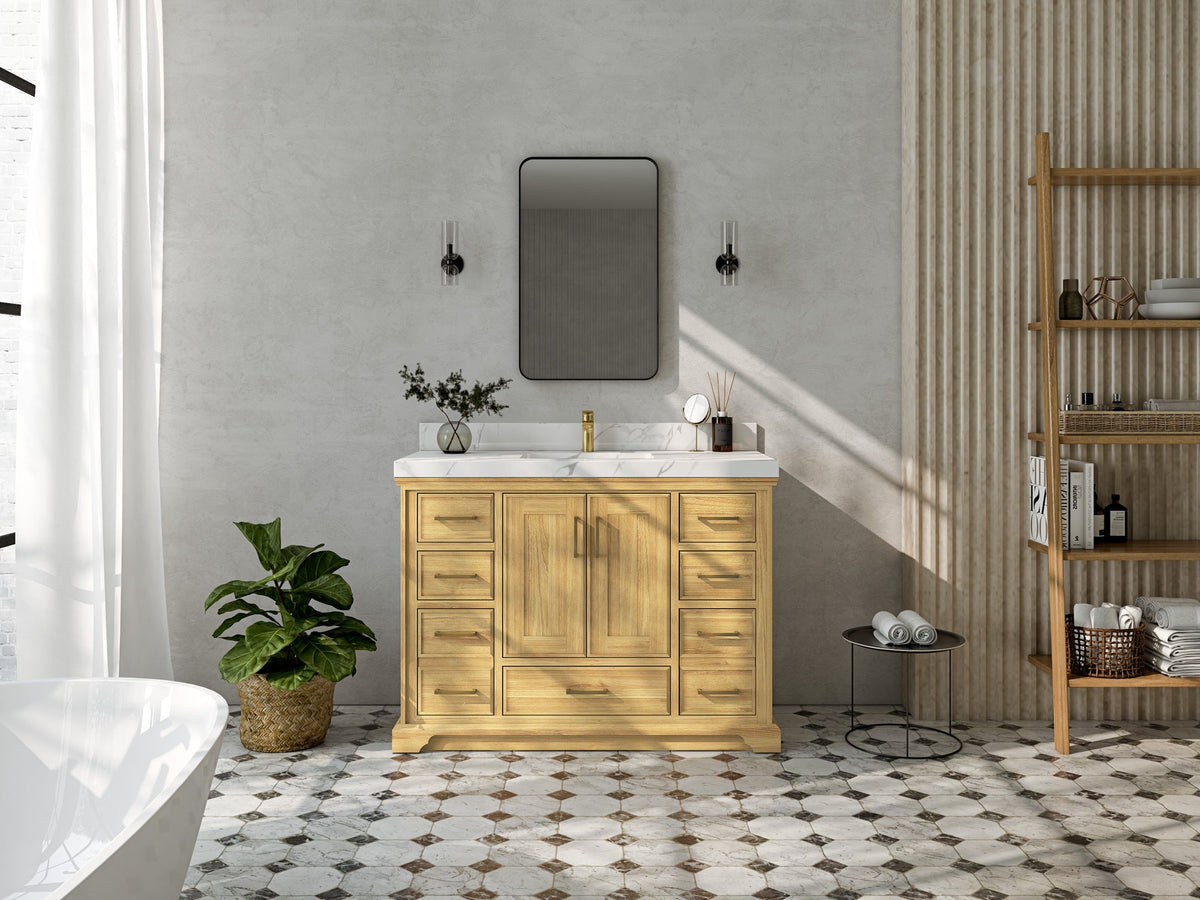 Charlotte 48 in. W x 22 in. D Single Sink Bathroom Teak Wood Vanity - Willow Bath and Vanity