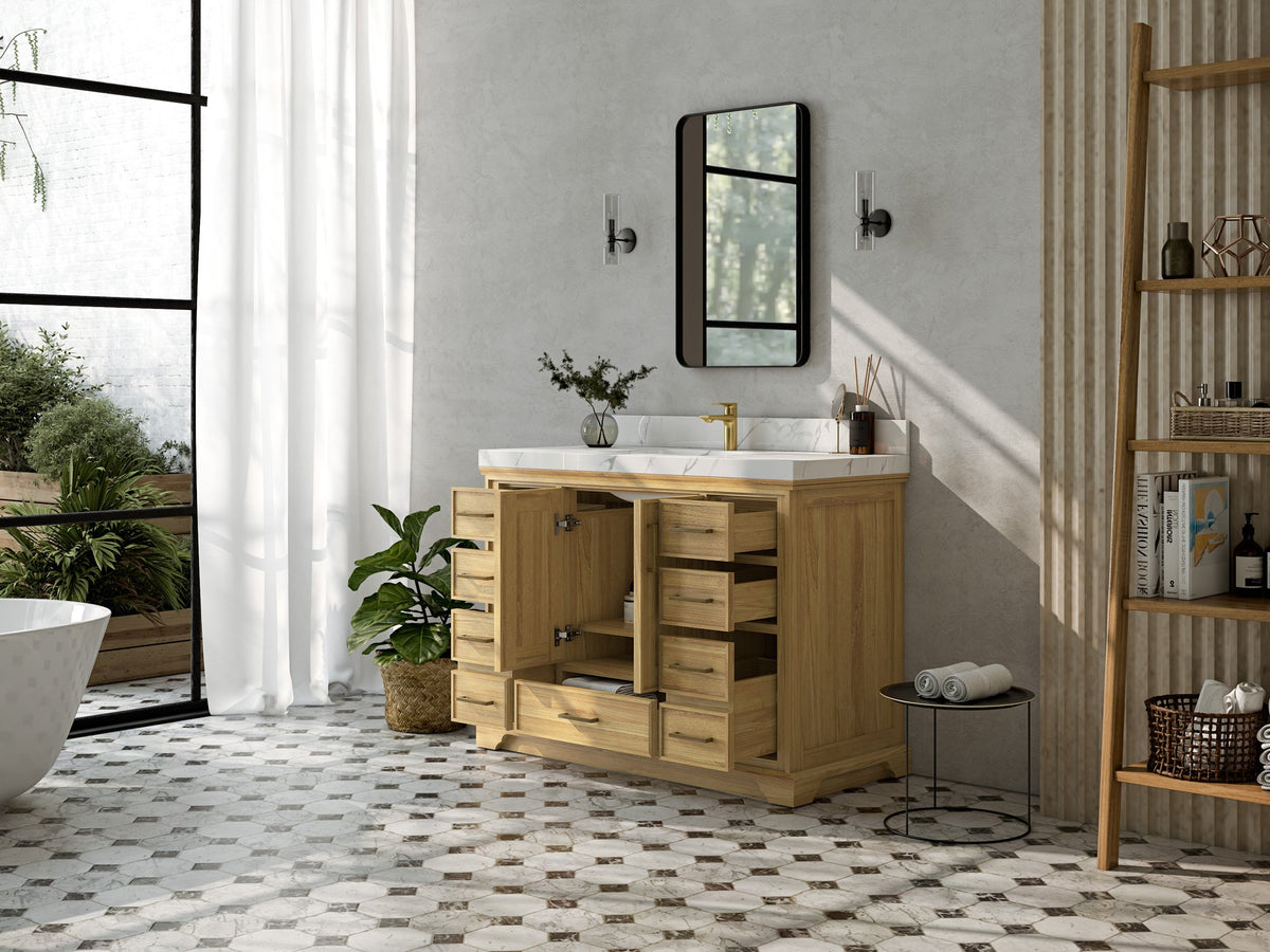 Charlotte 48 in. W x 22 in. D Single Sink Bathroom Teak Wood Vanity - Willow Bath and Vanity