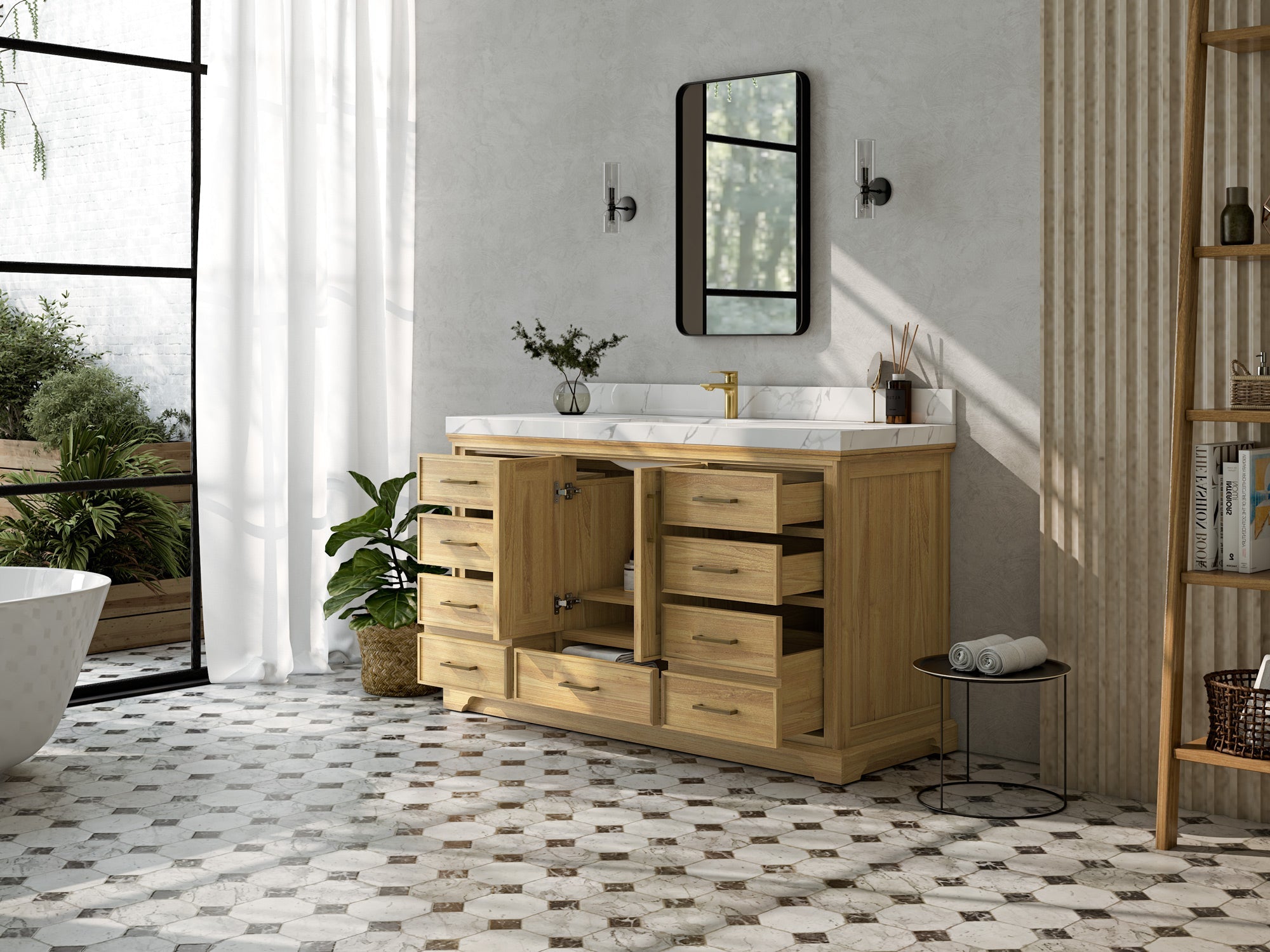 Charlotte 60 in. W x 22 in. D Single Sink Bathroom Teak Wood Vanity - Willow Bath and Vanity