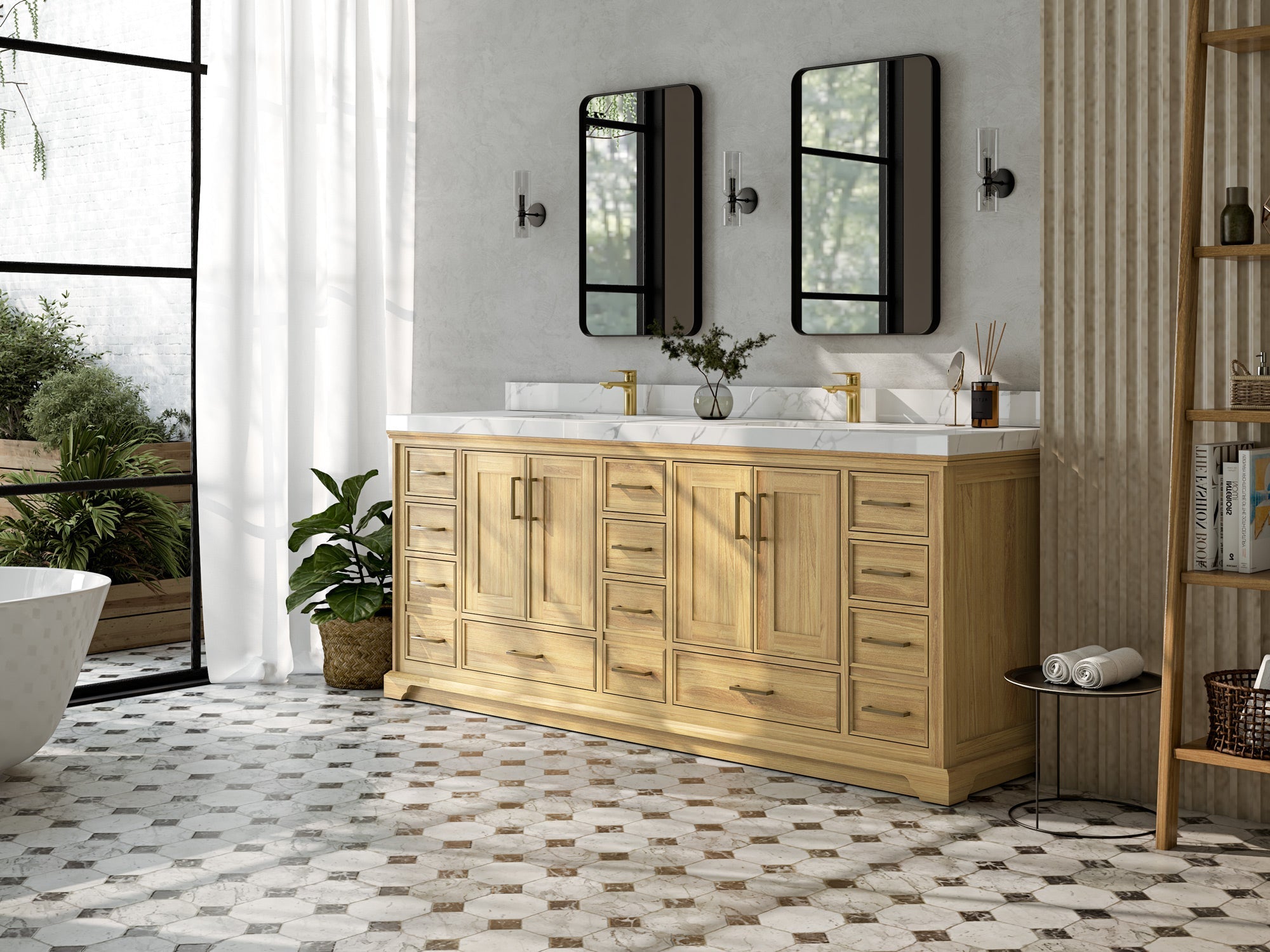 Charlotte 84 in. W x 22 in. D Double Sink Bathroom Teak Wood Vanity - Willow Bath and Vanity