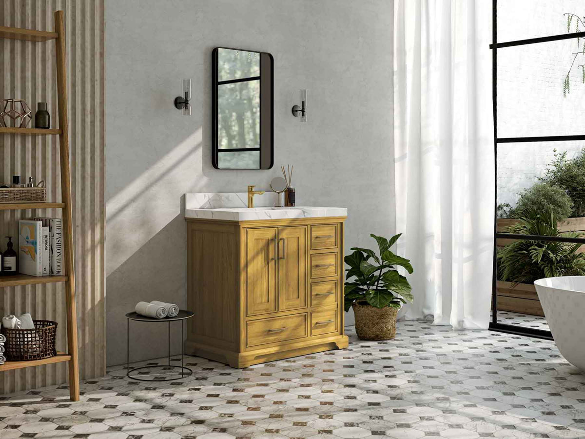 Charlotte White Oak 36 in. W x 22 in. D Center Sink Bathroom Vanity - Willow Bath and Vanity