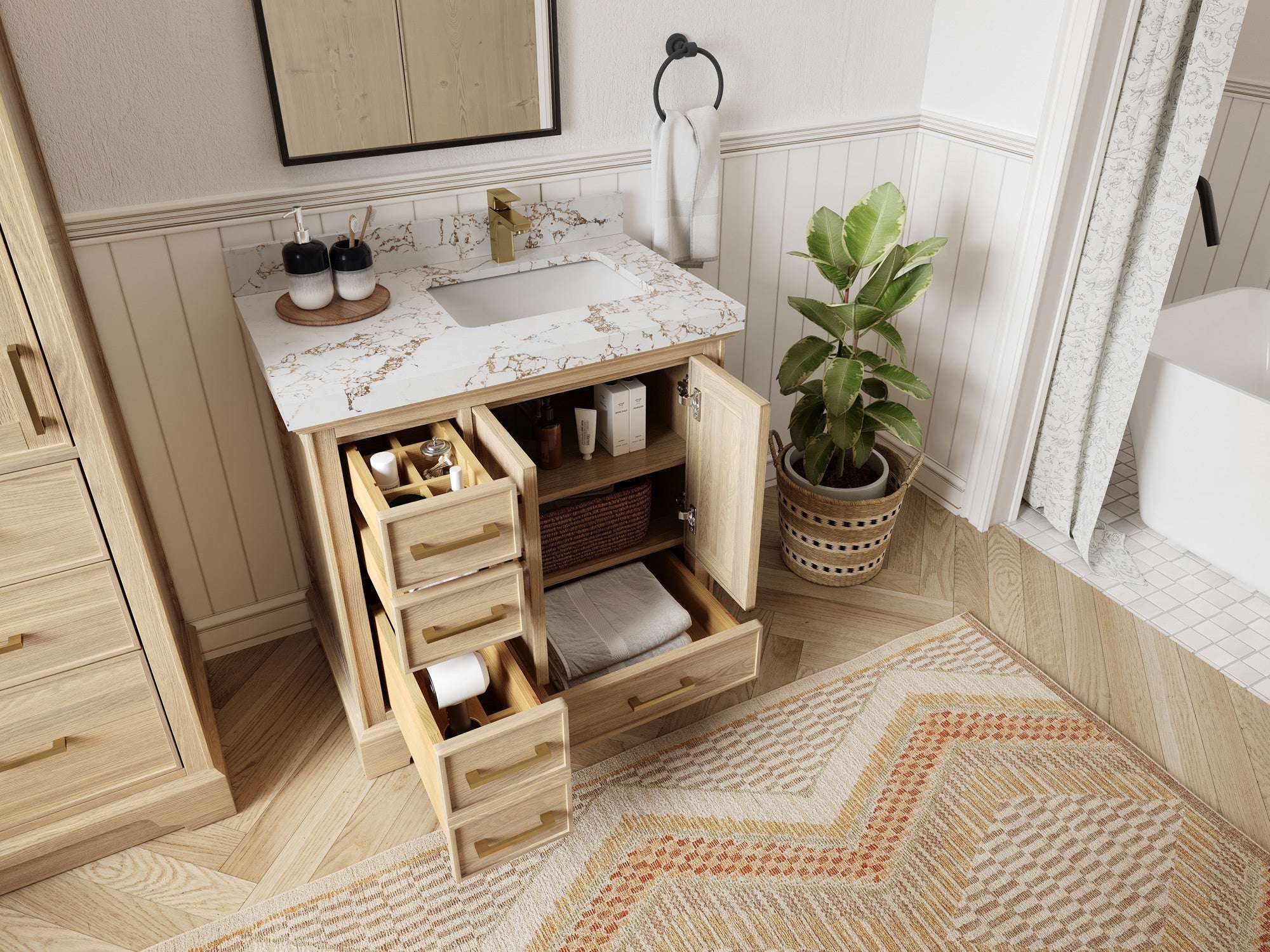 Charlotte White Oak 36 in. W x 22 in. D Right Offset Sink Bathroom Vanity - Willow Bath and Vanity