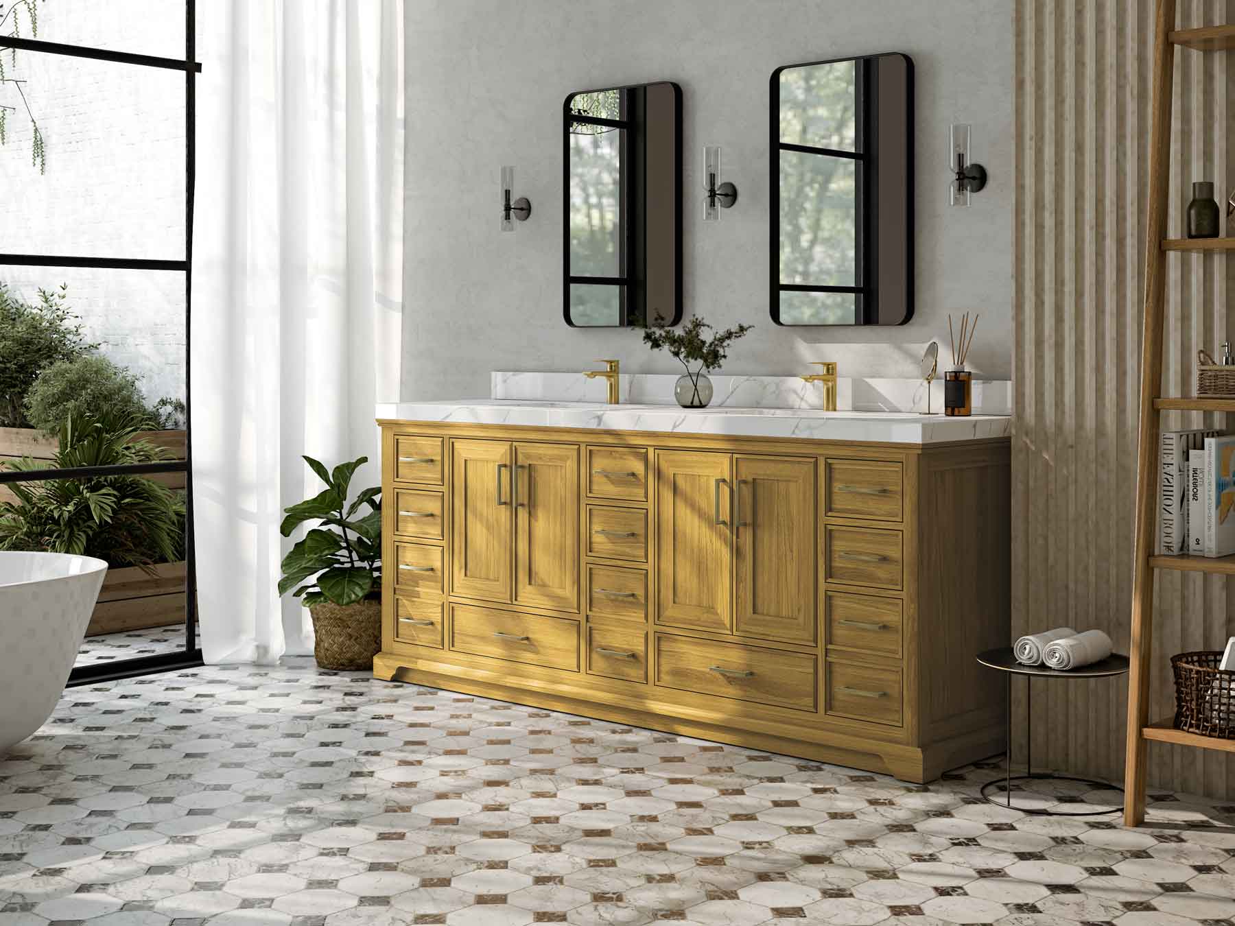 Charlotte White Oak 84 in. W x 22 in. D Double Sink Bathroom Vanity - Willow Bath and Vanity