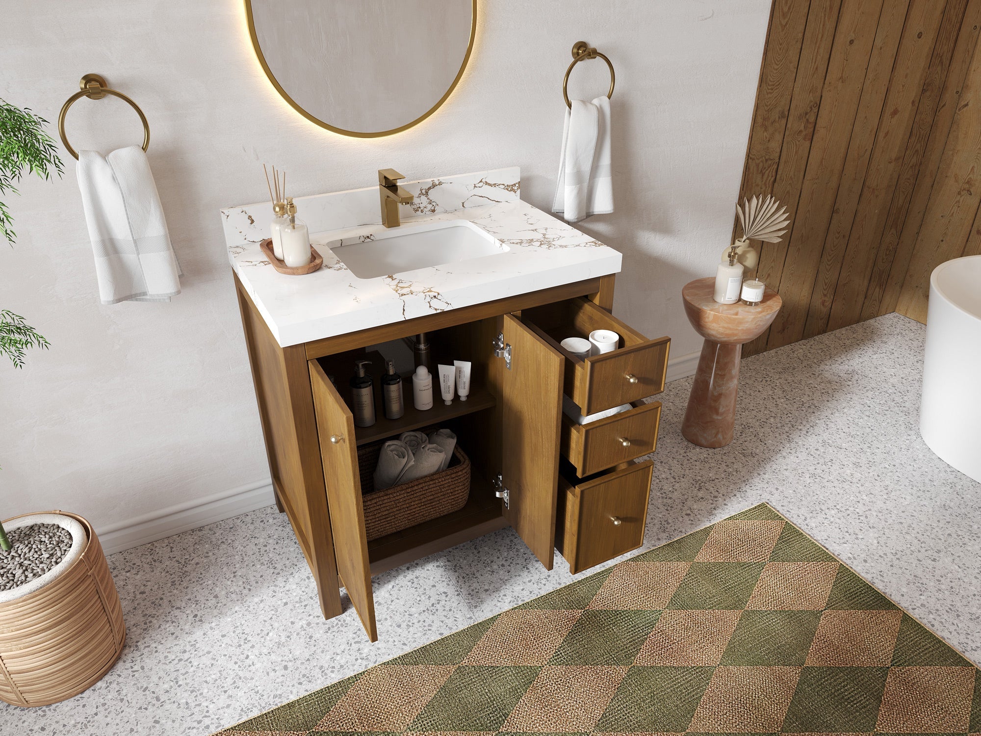 Chicago Teak 36 in. W x 22 in. D Center Sink Bathroom Vanity - Willow Bath and Vanity